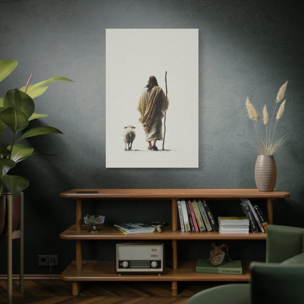 Christian Shepherd Canvas Print – Jesus With Lamb Matte Stretched Wall Art