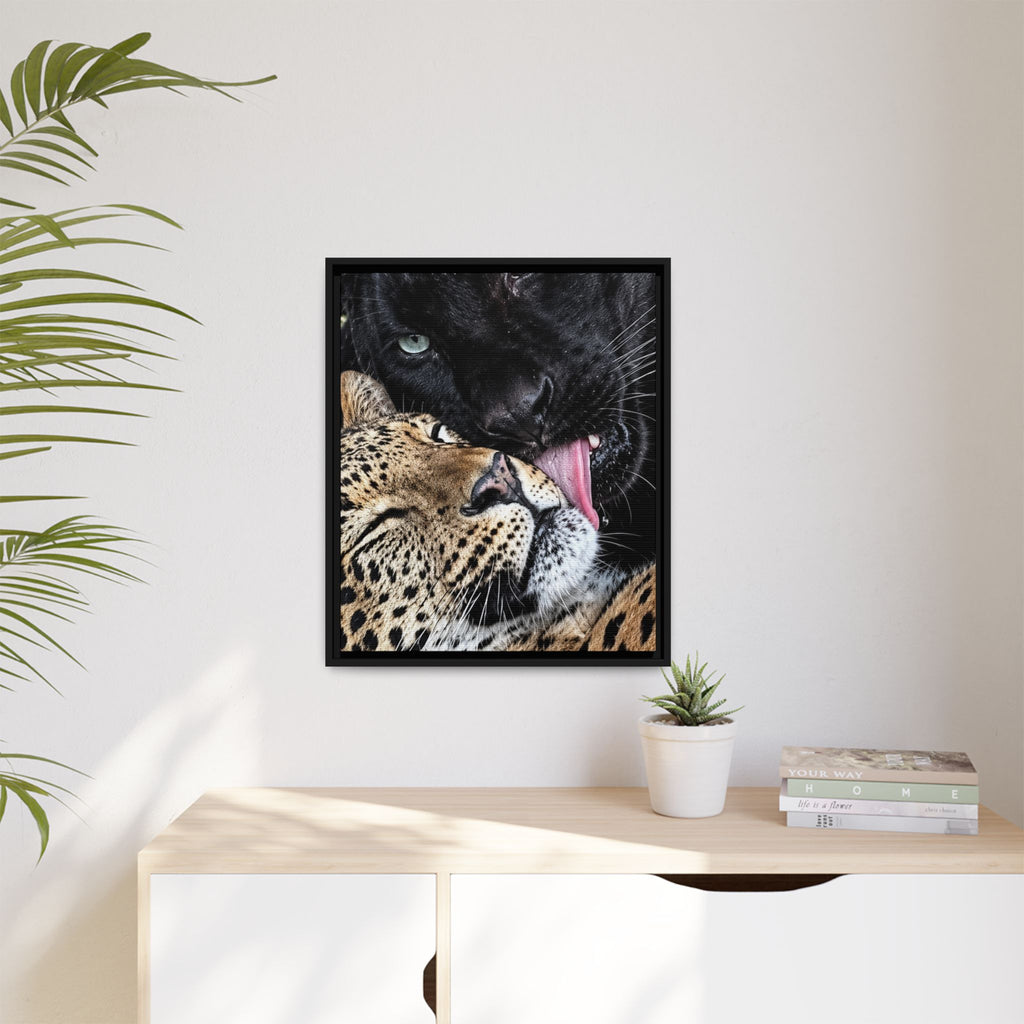 Big Cat Portrait Matte Canvas Framed — 'Perfect' Love-Themed Multi-Color Wall Art