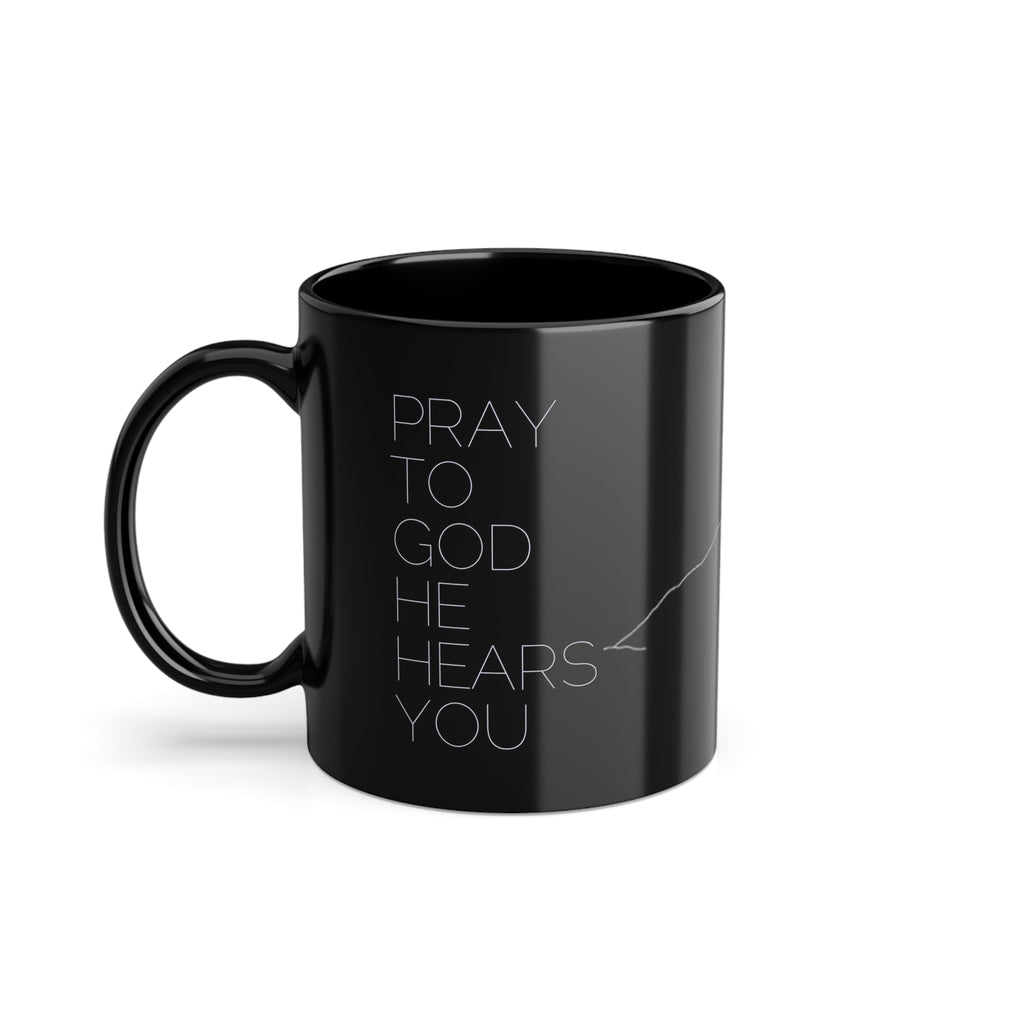 Religious Cross Coffee Mug — Minimalist Crucifix 11oz Black Ceramic