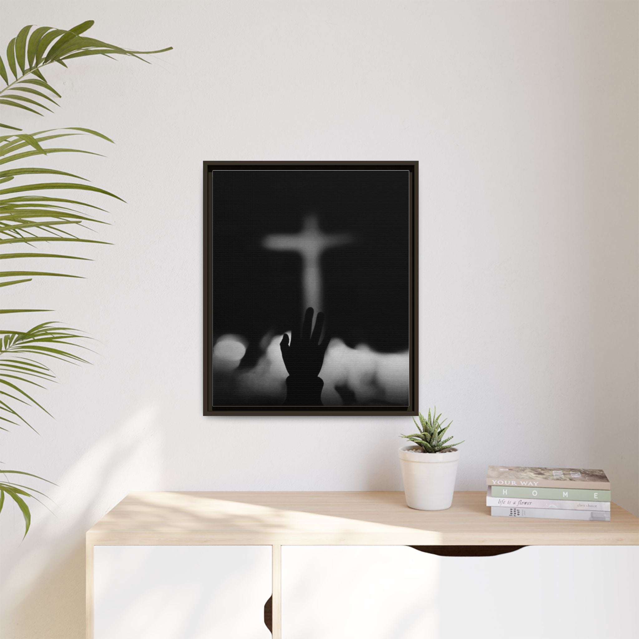 Framed Matte Canvas - Worship Silhouette Cross Wall Art