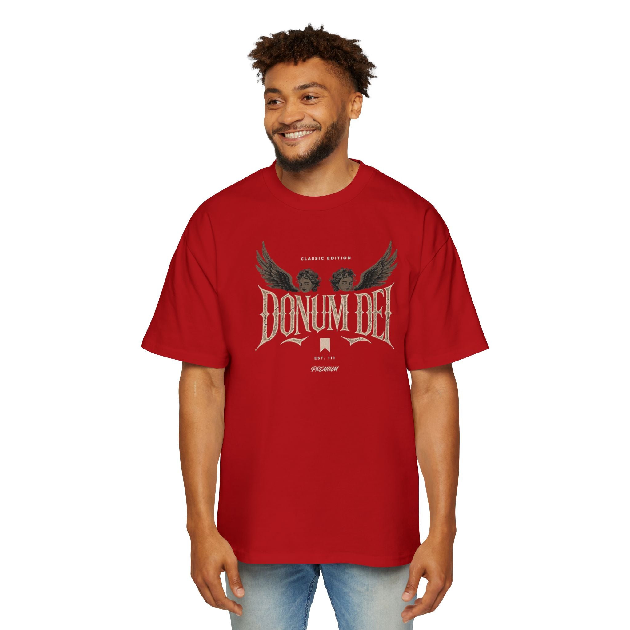 Donum Dei Graphic Tee — Angel Wings Men's Oversized T-Shirt