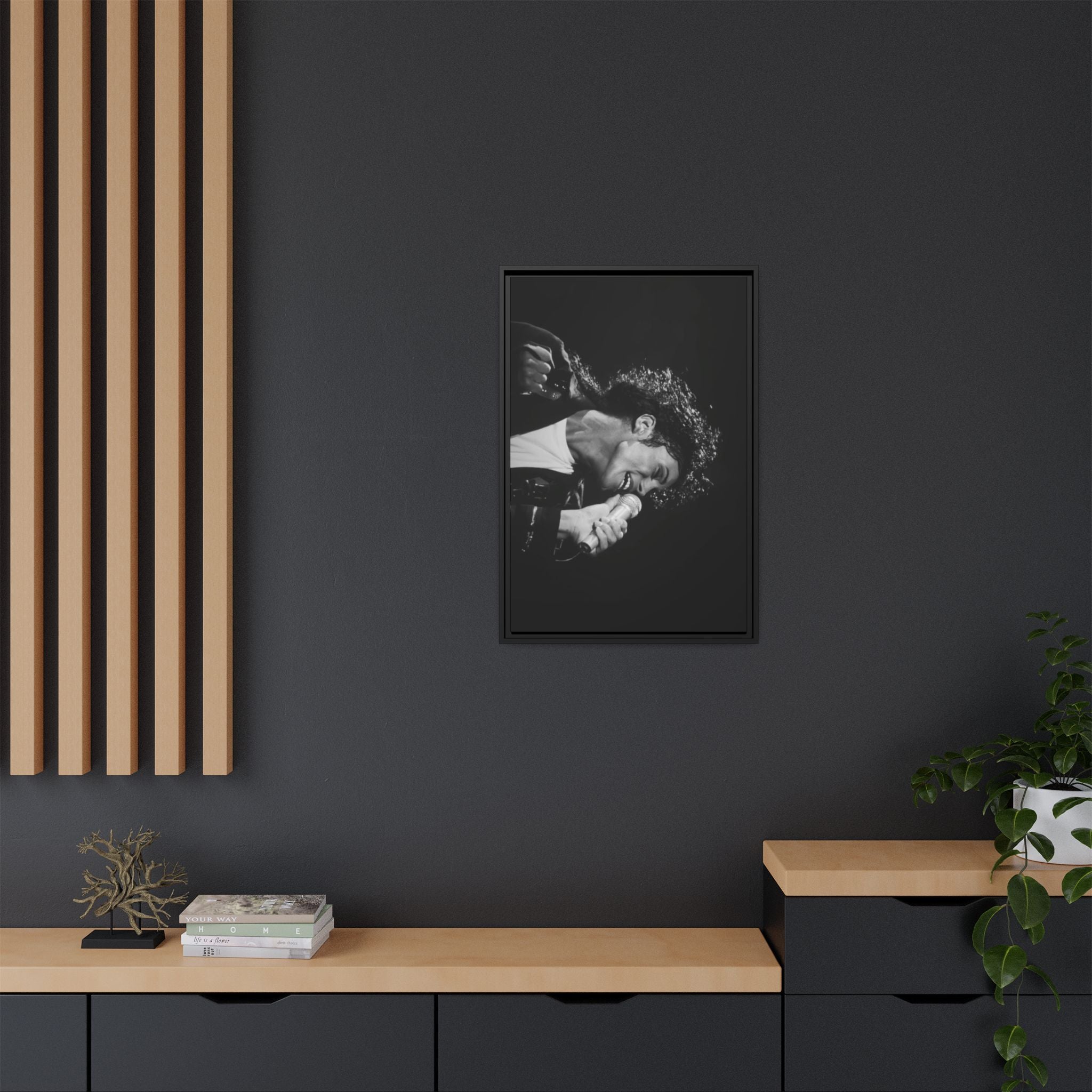 Black & White Rock Singer Matte Canvas Print (Framed)