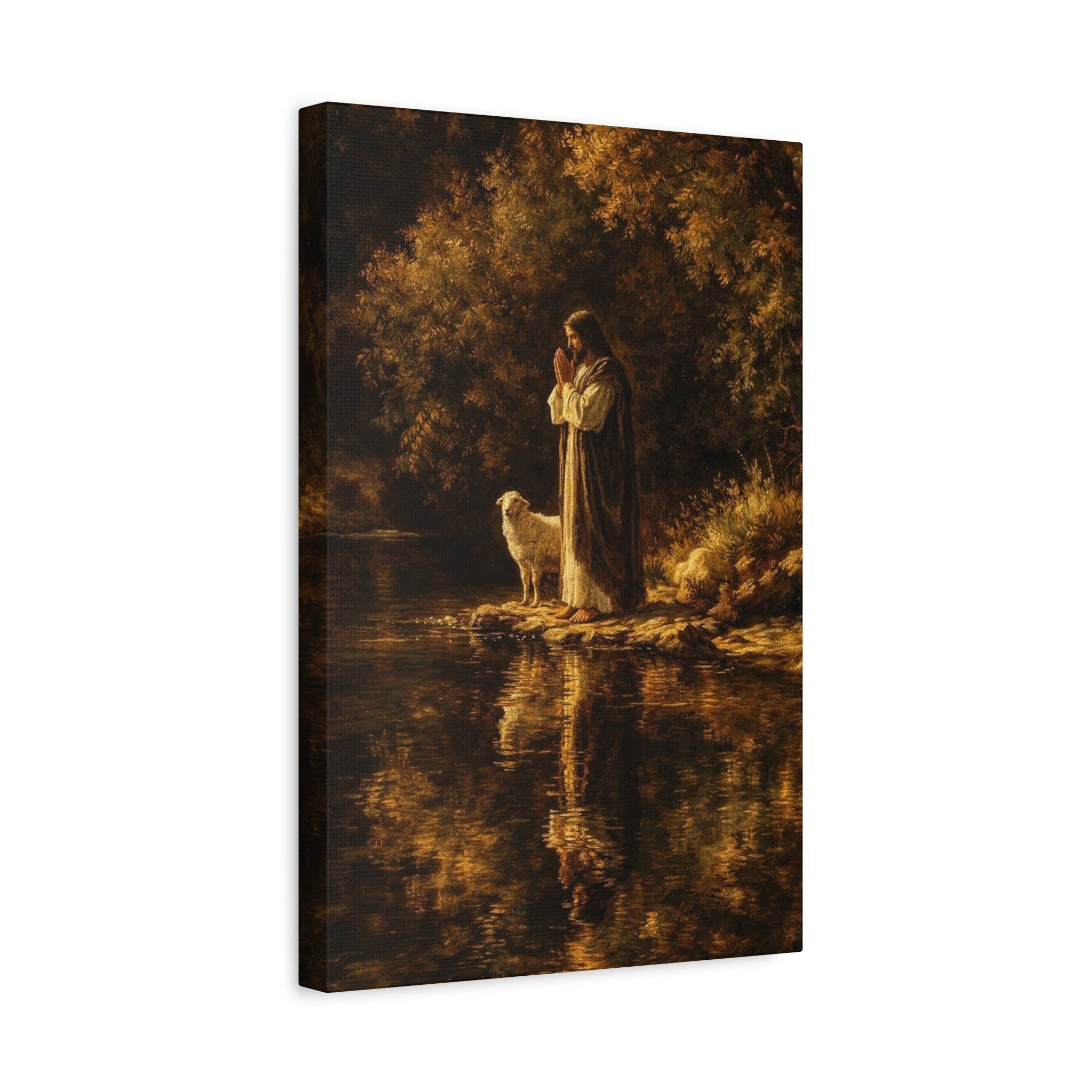 Jesus with Lamb Matte Canvas Wall Art – Peaceful Christian Religious Decor