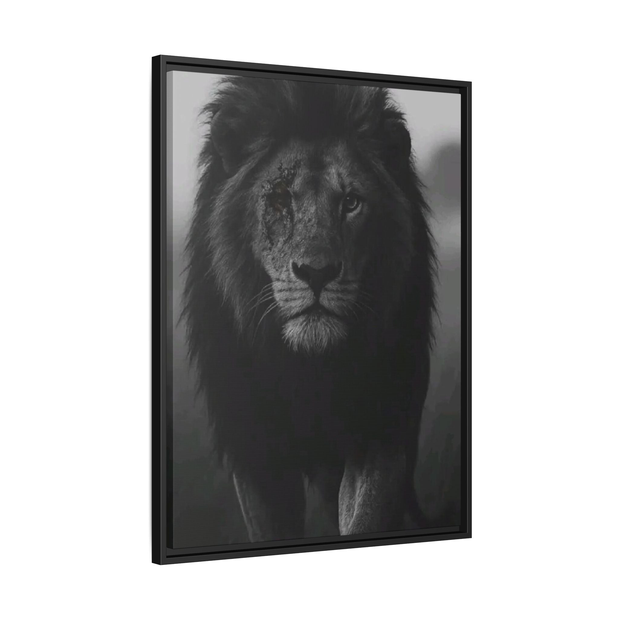 Framed Matte Canvas Lion Wall Art – Black & White Majestic Lion Print