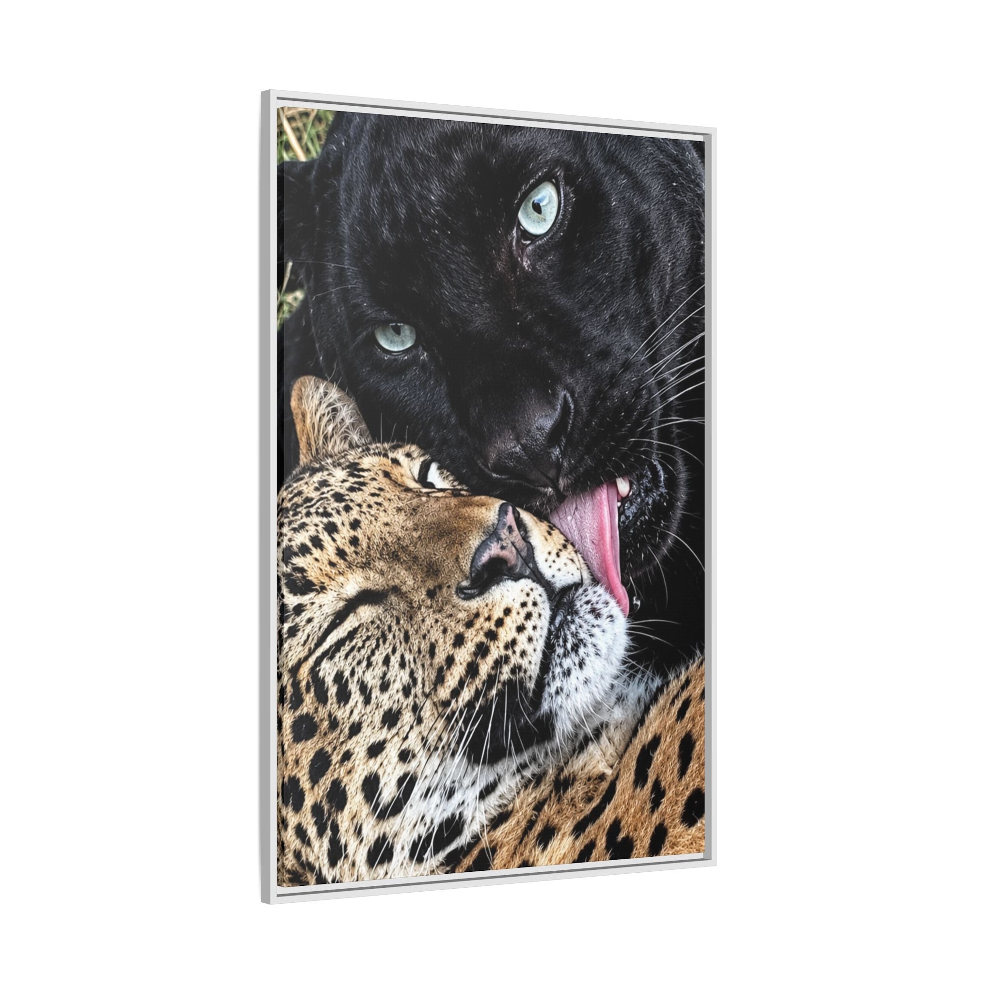 Big Cat Portrait Matte Canvas Framed — 'Perfect' Love-Themed Multi-Color Wall Art