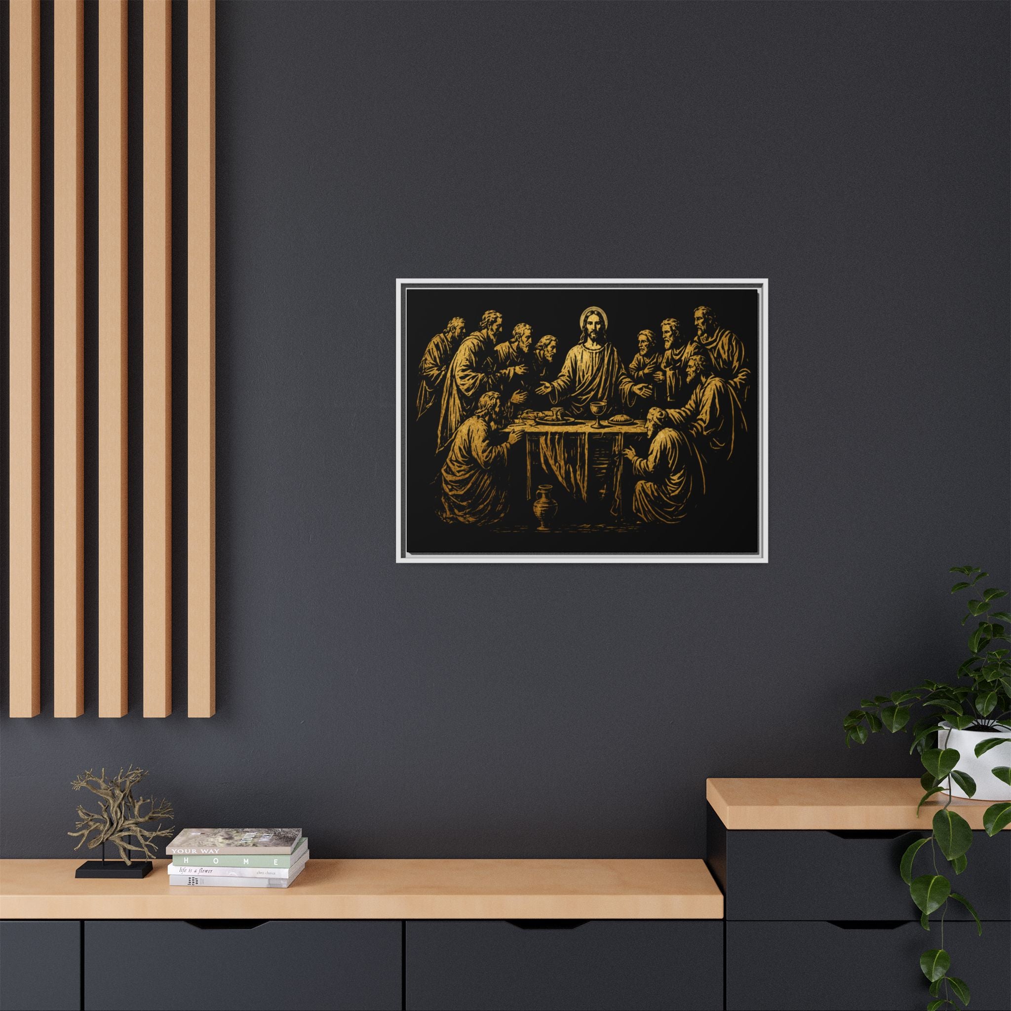 Framed Matte Canvas - The Last Supper Gold Illustration