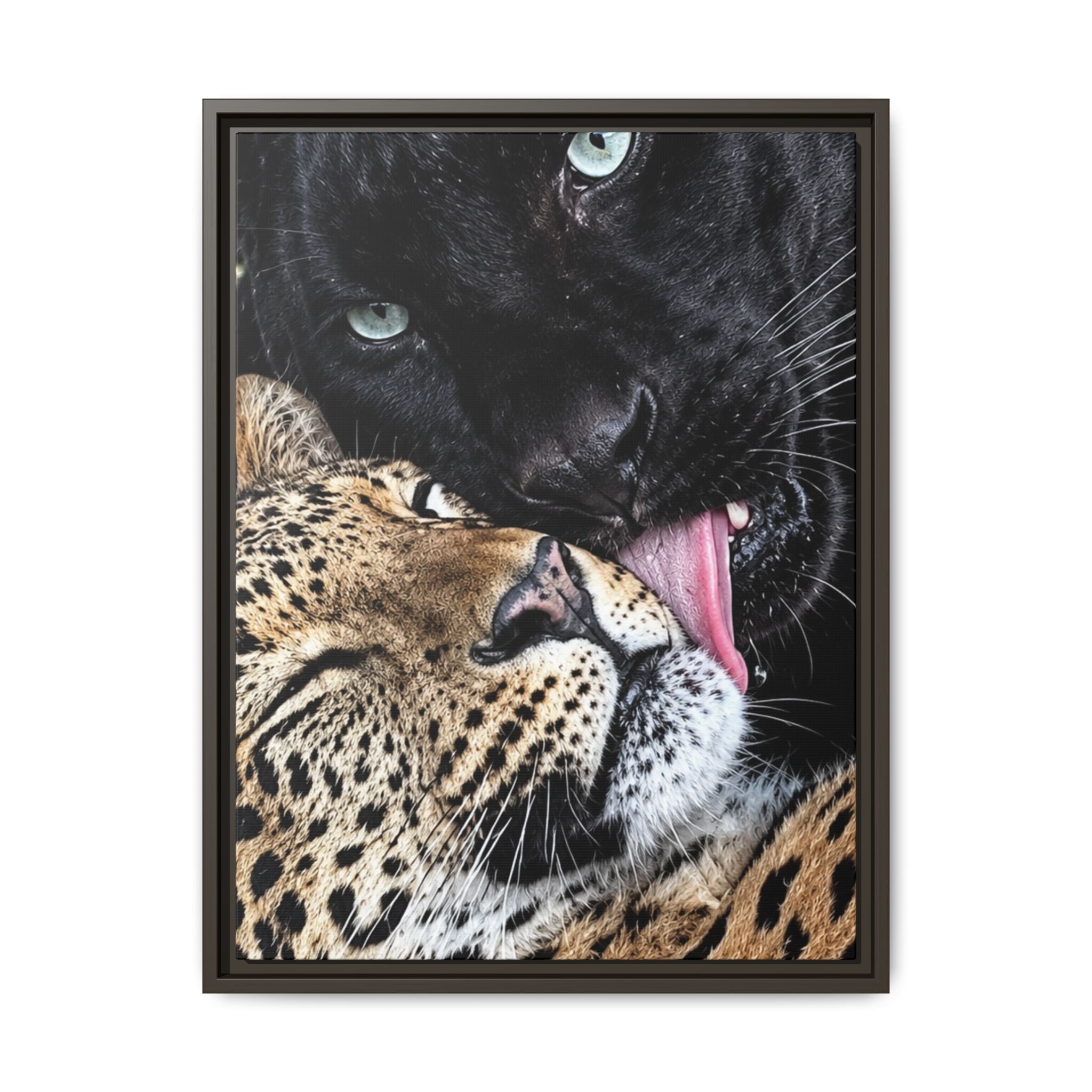 Big Cat Portrait Matte Canvas Framed — 'Perfect' Love-Themed Multi-Color Wall Art