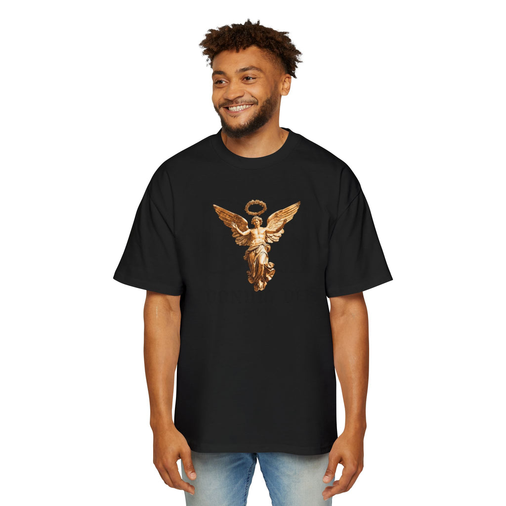 Donum Dei Angel Graphic Tee — Vintage Roman Lettering Men’s Oversized T‑Shirt