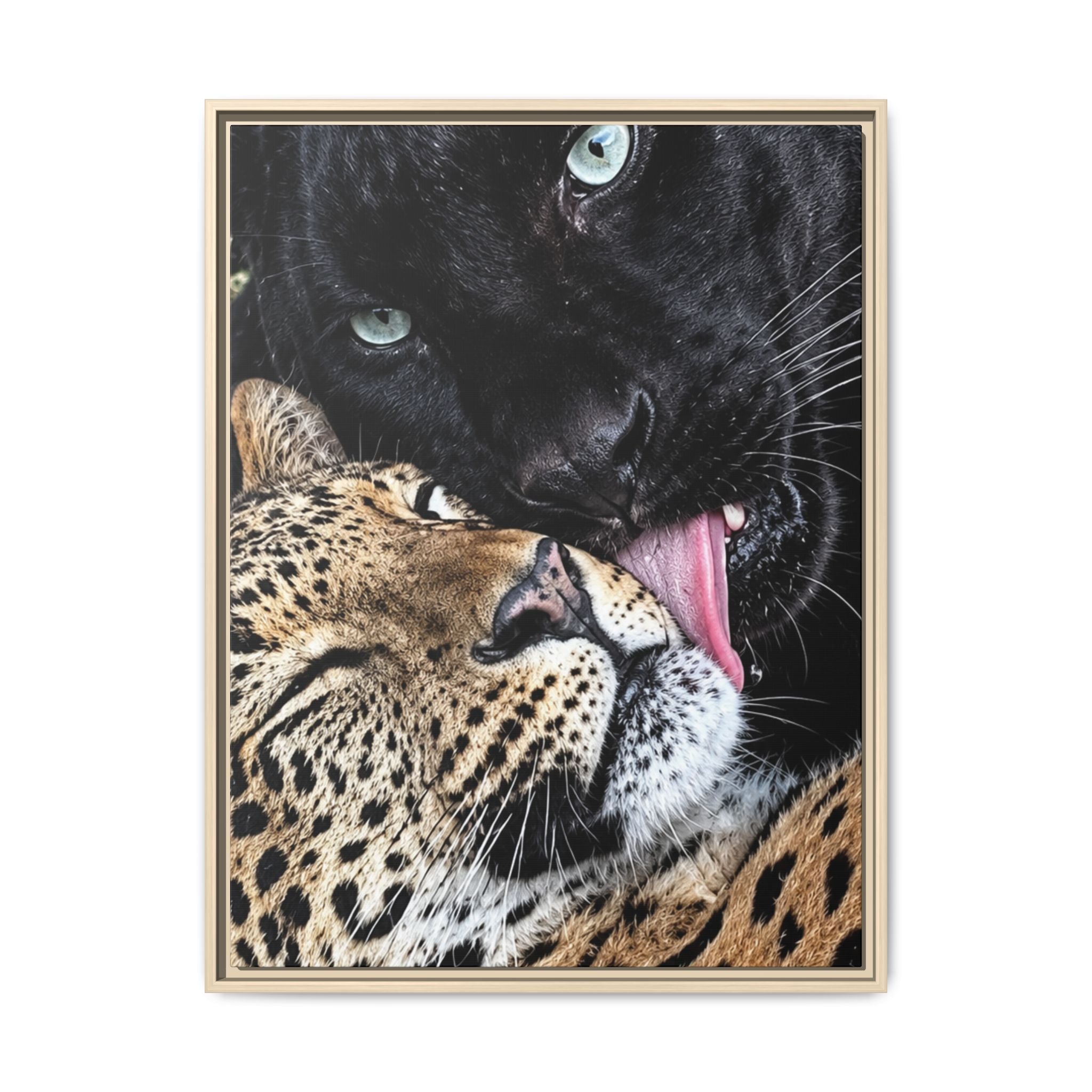 Big Cat Portrait Matte Canvas Framed — 'Perfect' Love-Themed Multi-Color Wall Art