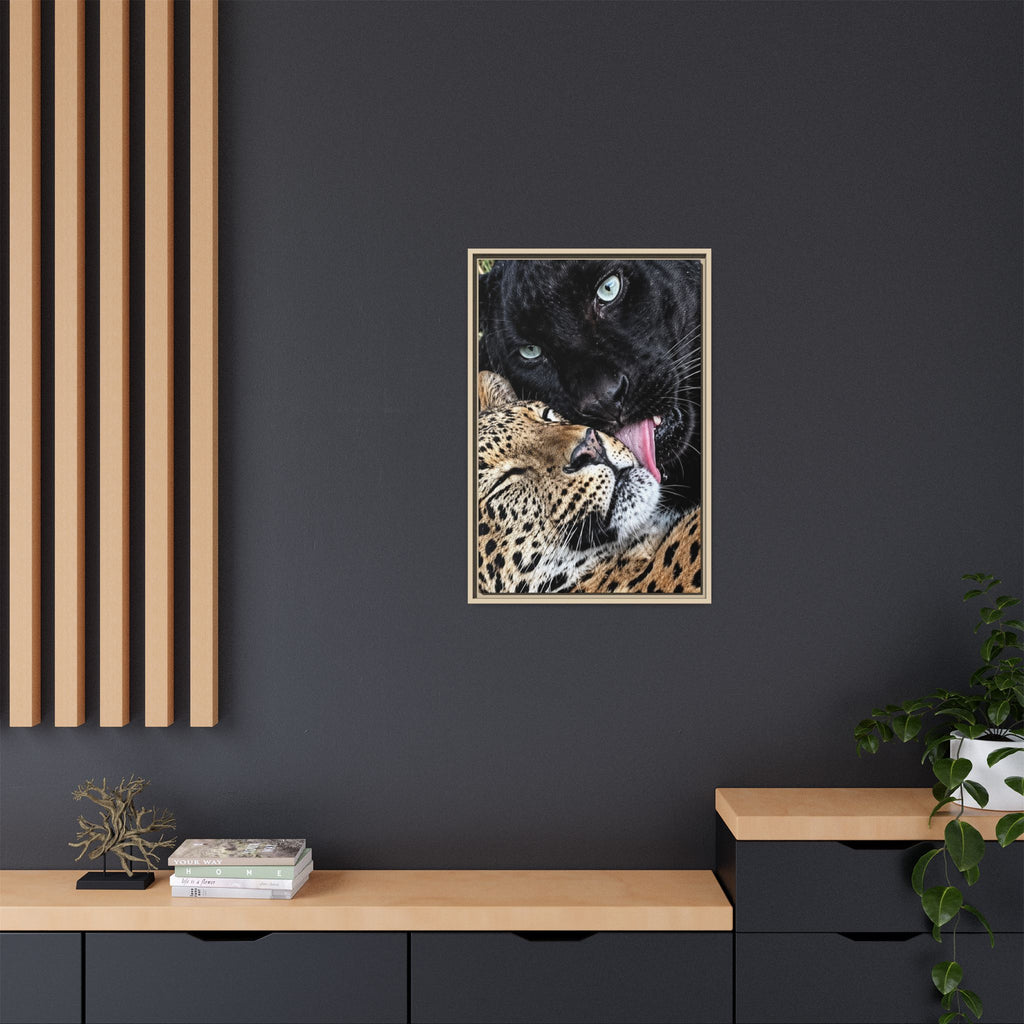 Big Cat Portrait Matte Canvas Framed — 'Perfect' Love-Themed Multi-Color Wall Art