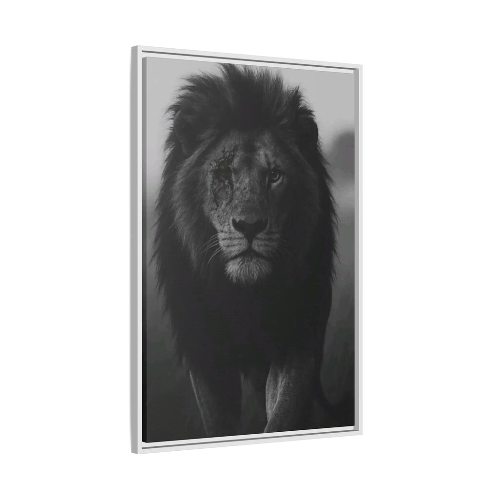 Framed Matte Canvas Lion Wall Art – Black & White Majestic Lion Print