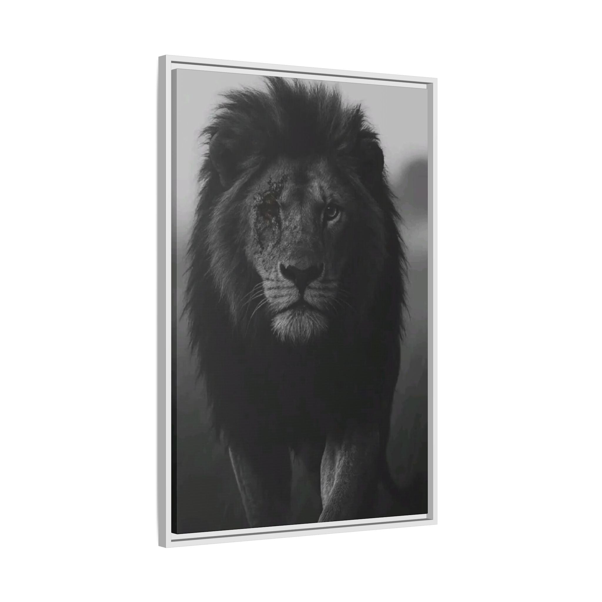 Framed Matte Canvas Lion Wall Art – Black & White Majestic Lion Print