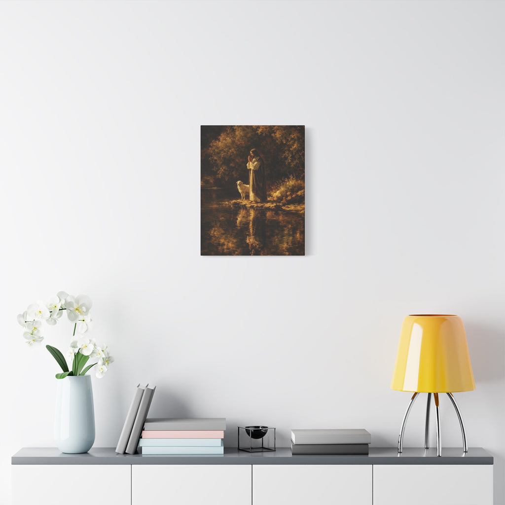 Jesus with Lamb Matte Canvas Wall Art – Peaceful Christian Religious Decor