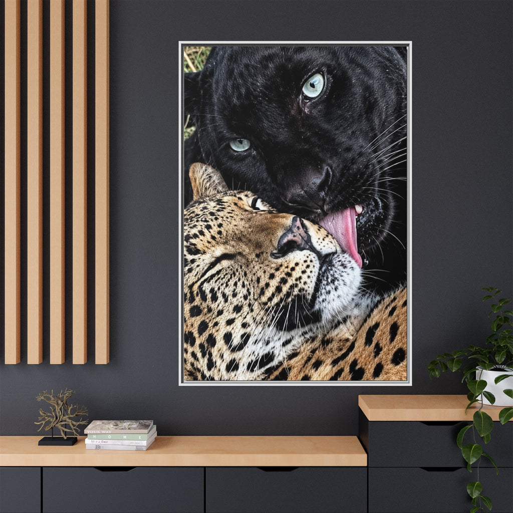 Big Cat Portrait Matte Canvas Framed — 'Perfect' Love-Themed Multi-Color Wall Art