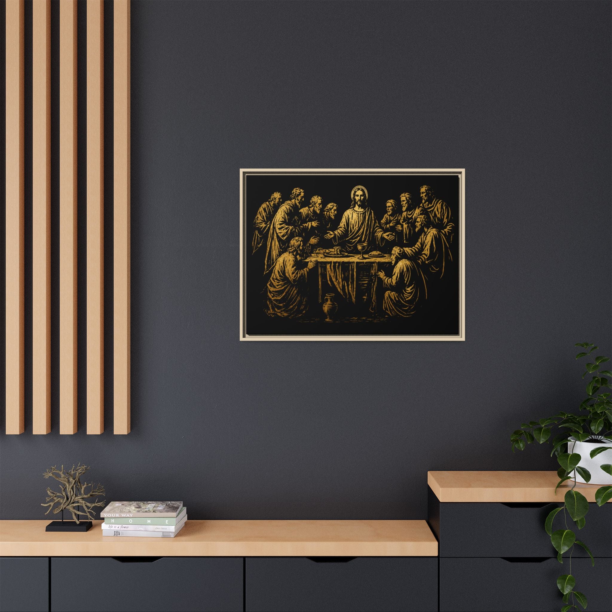 Framed Matte Canvas - The Last Supper Gold Illustration