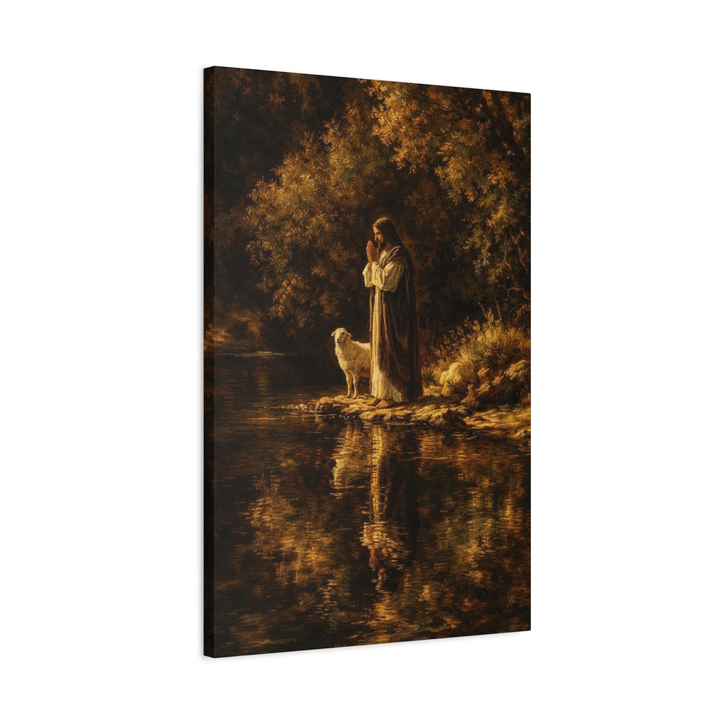 Jesus with Lamb Matte Canvas Wall Art – Peaceful Christian Religious Decor