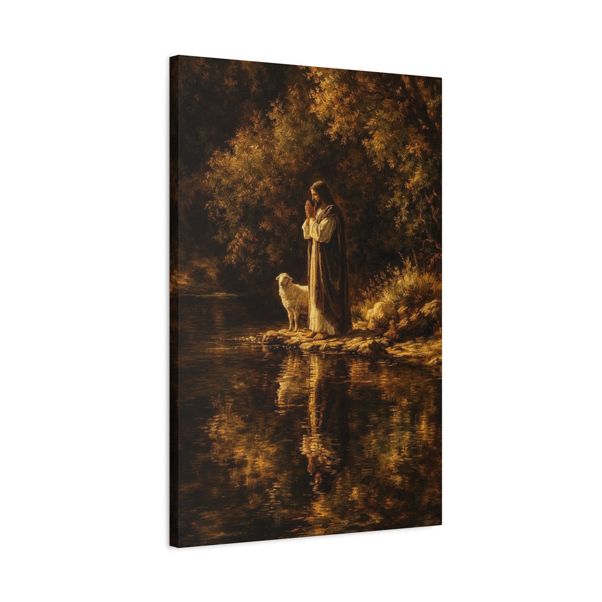 Jesus with Lamb Matte Canvas Wall Art – Peaceful Christian Religious Decor