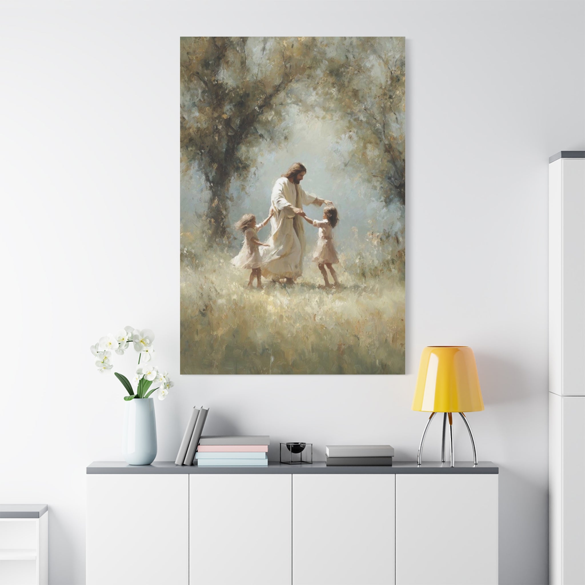Jesus Dancing with Children Matte Canvas Wall Art — Religious Christian Home Decor