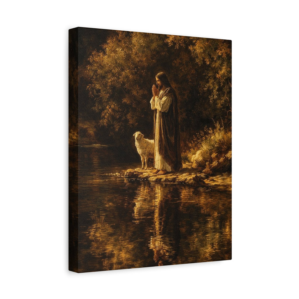 Jesus with Lamb Matte Canvas Wall Art – Peaceful Christian Religious Decor