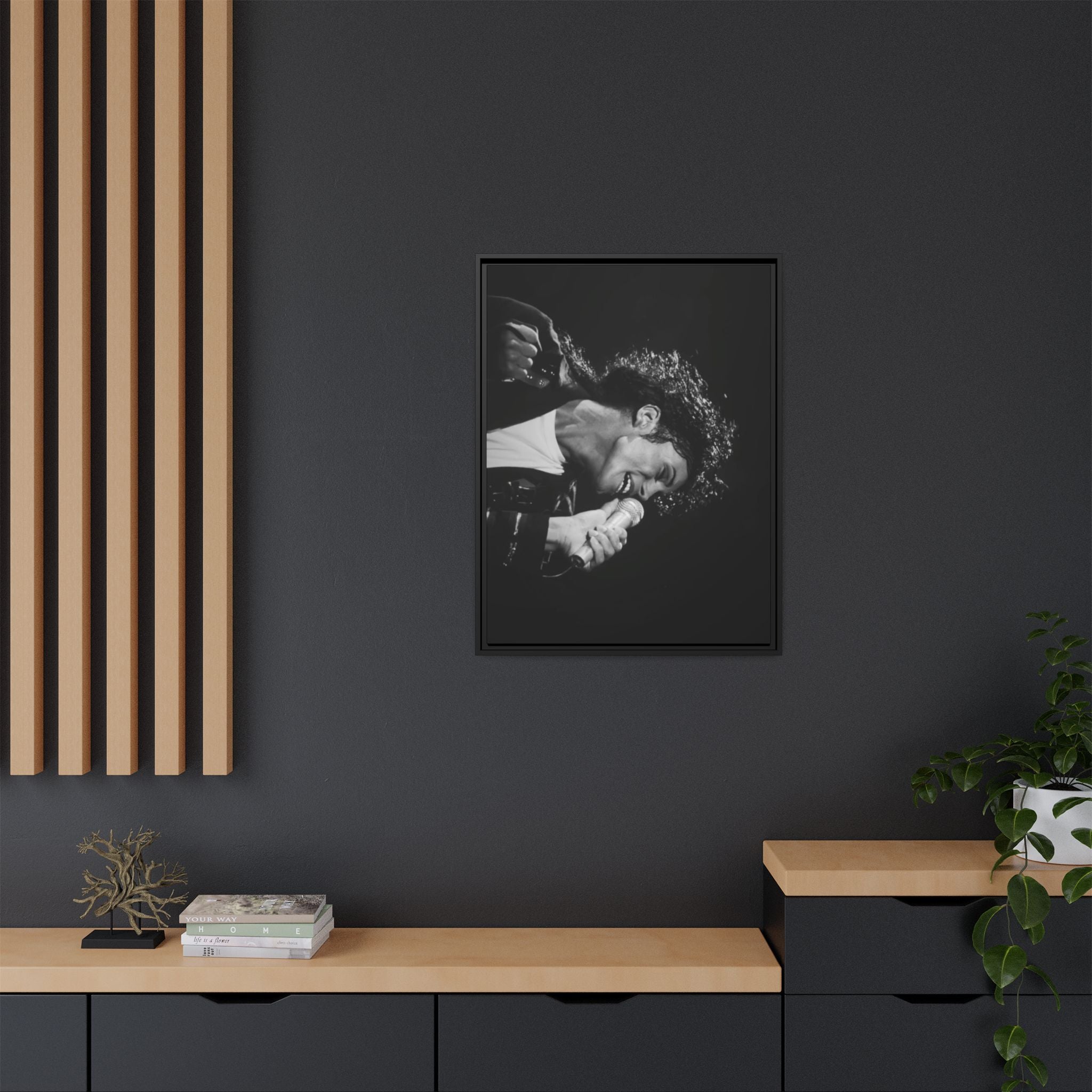 Black & White Rock Singer Matte Canvas Print (Framed)