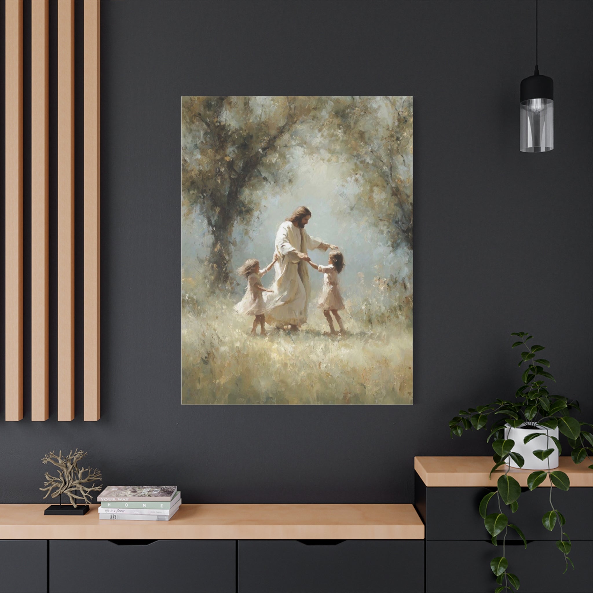 Jesus Dancing with Children Matte Canvas Wall Art — Religious Christian Home Decor