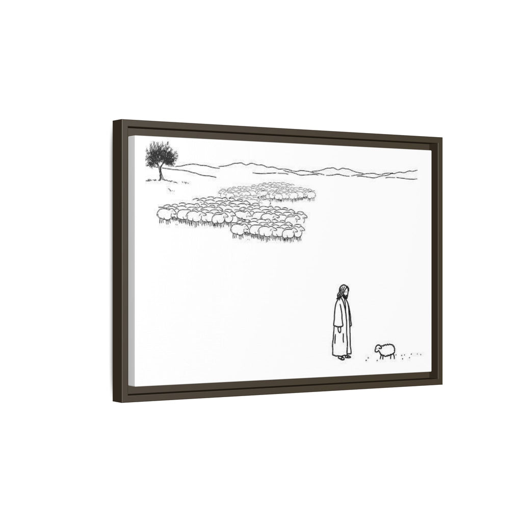 Framed Matte Canvas Print — Minimal The Good Shepherd & Flock Line Art