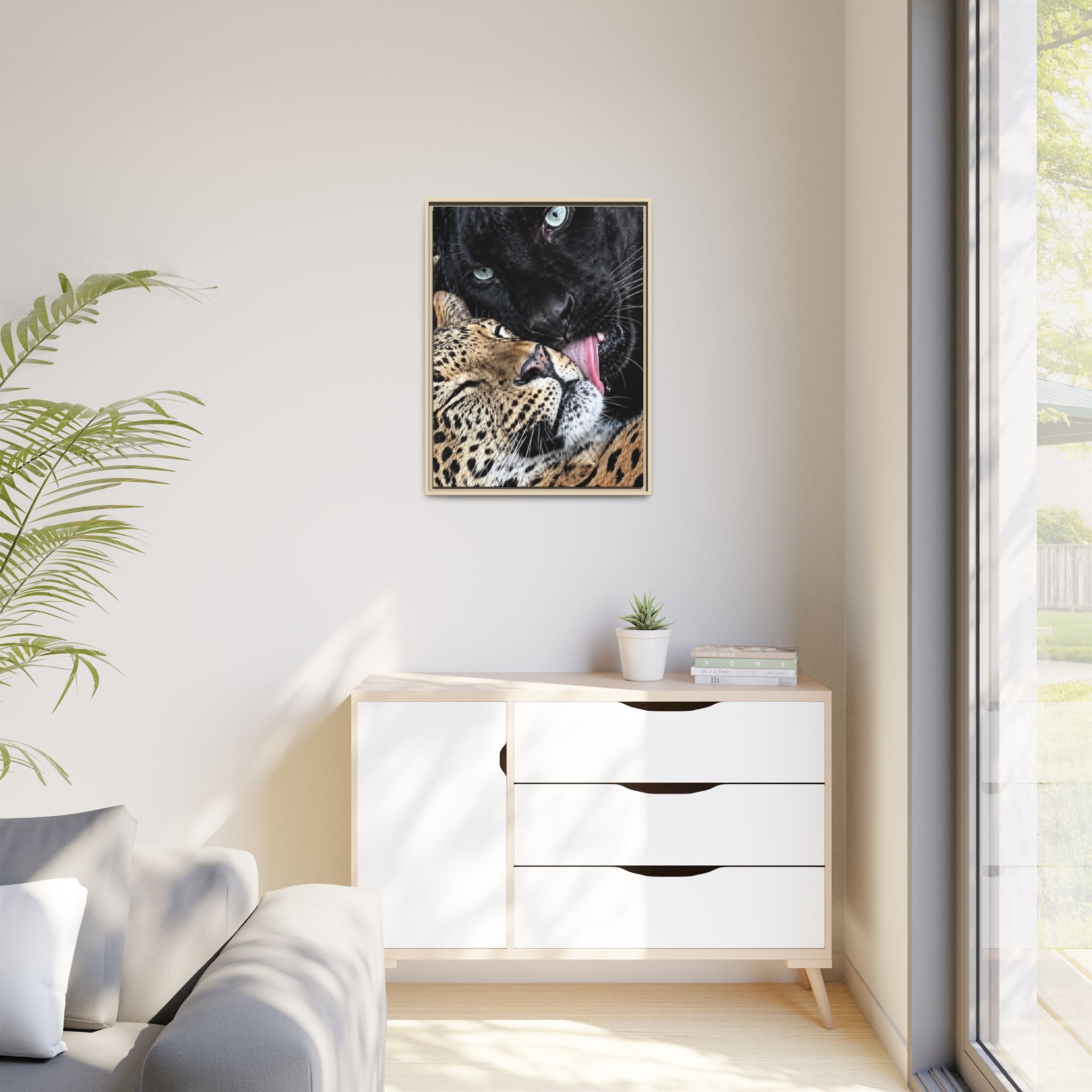 Big Cat Portrait Matte Canvas Framed — 'Perfect' Love-Themed Multi-Color Wall Art