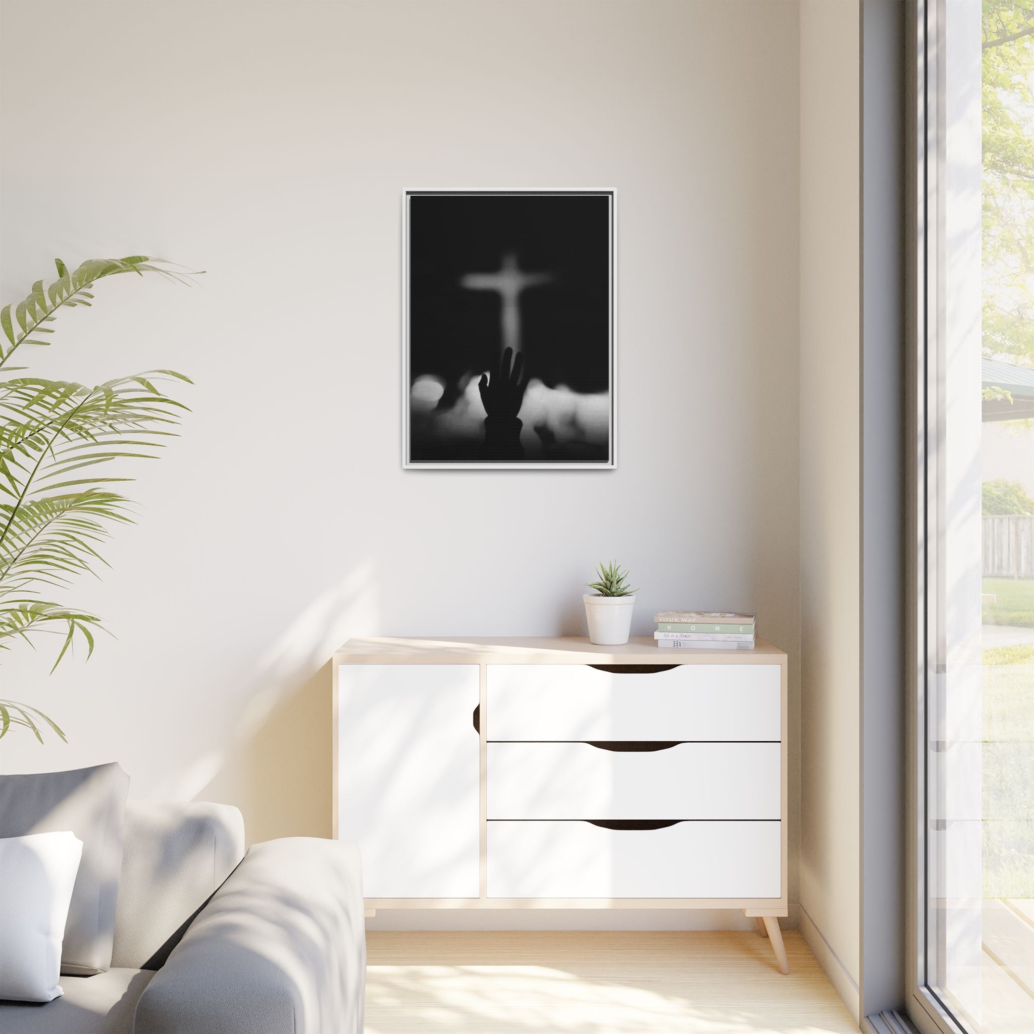 Framed Matte Canvas - Worship Silhouette Cross Wall Art