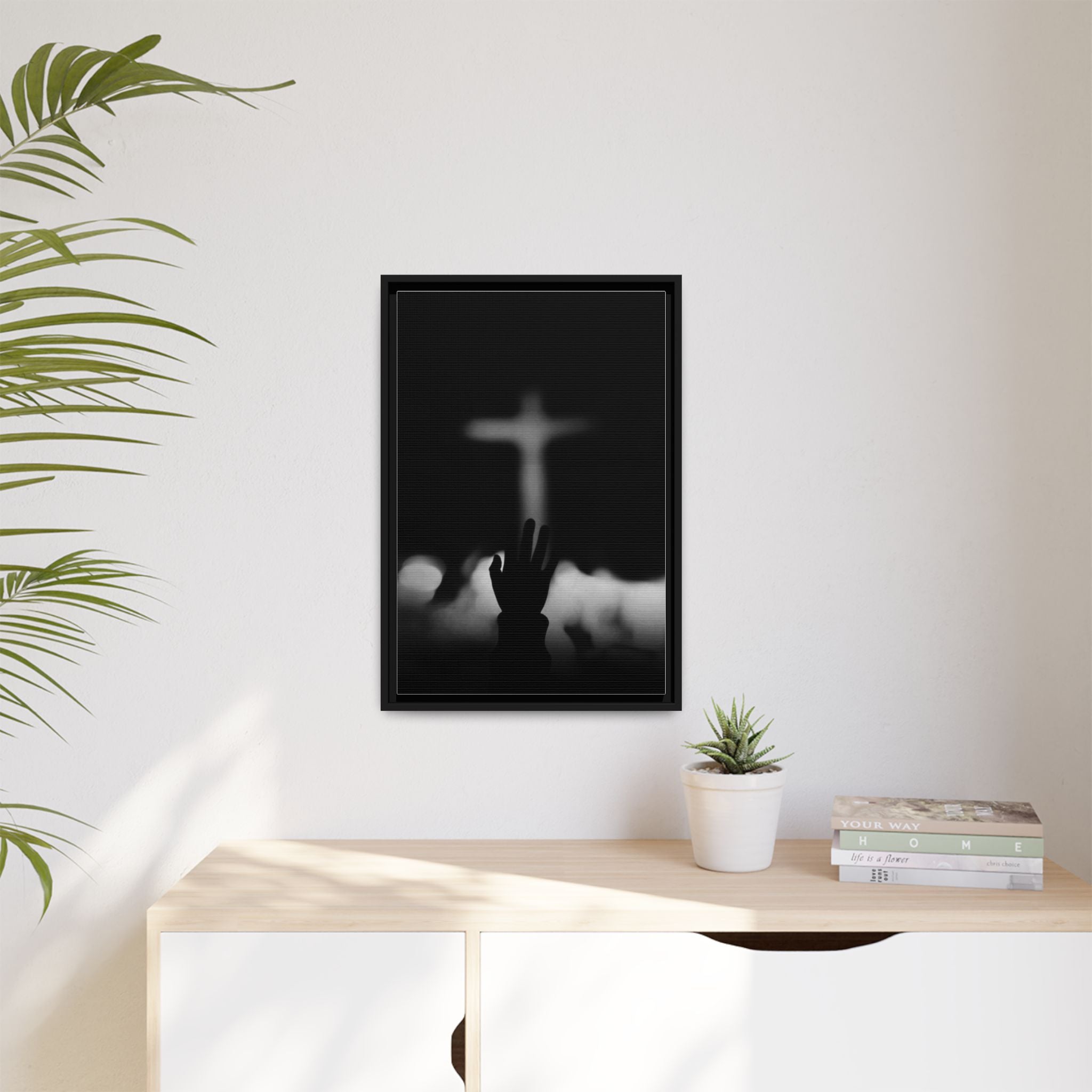 Framed Matte Canvas - Worship Silhouette Cross Wall Art
