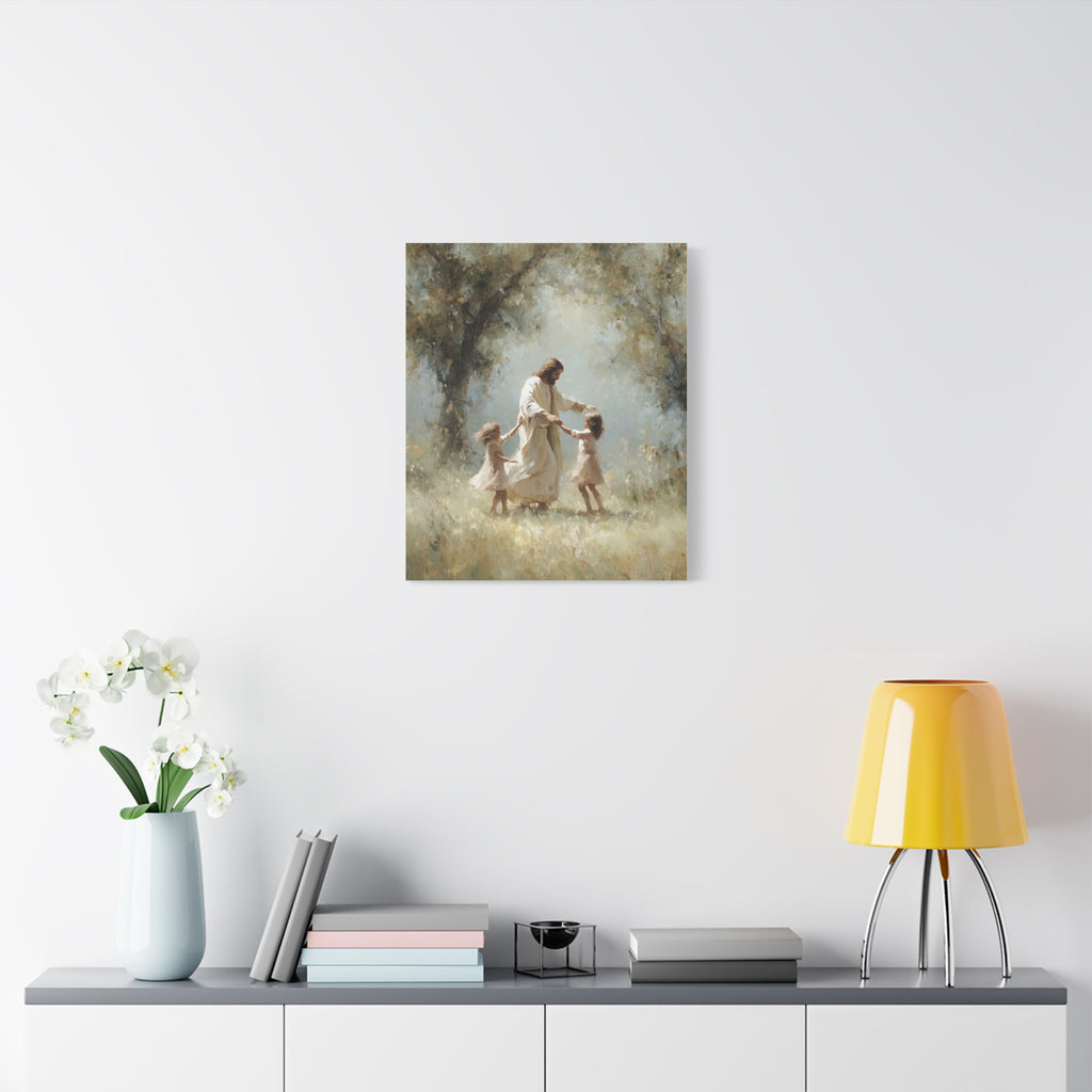 Jesus Dancing with Children Matte Canvas Wall Art — Religious Christian Home Decor