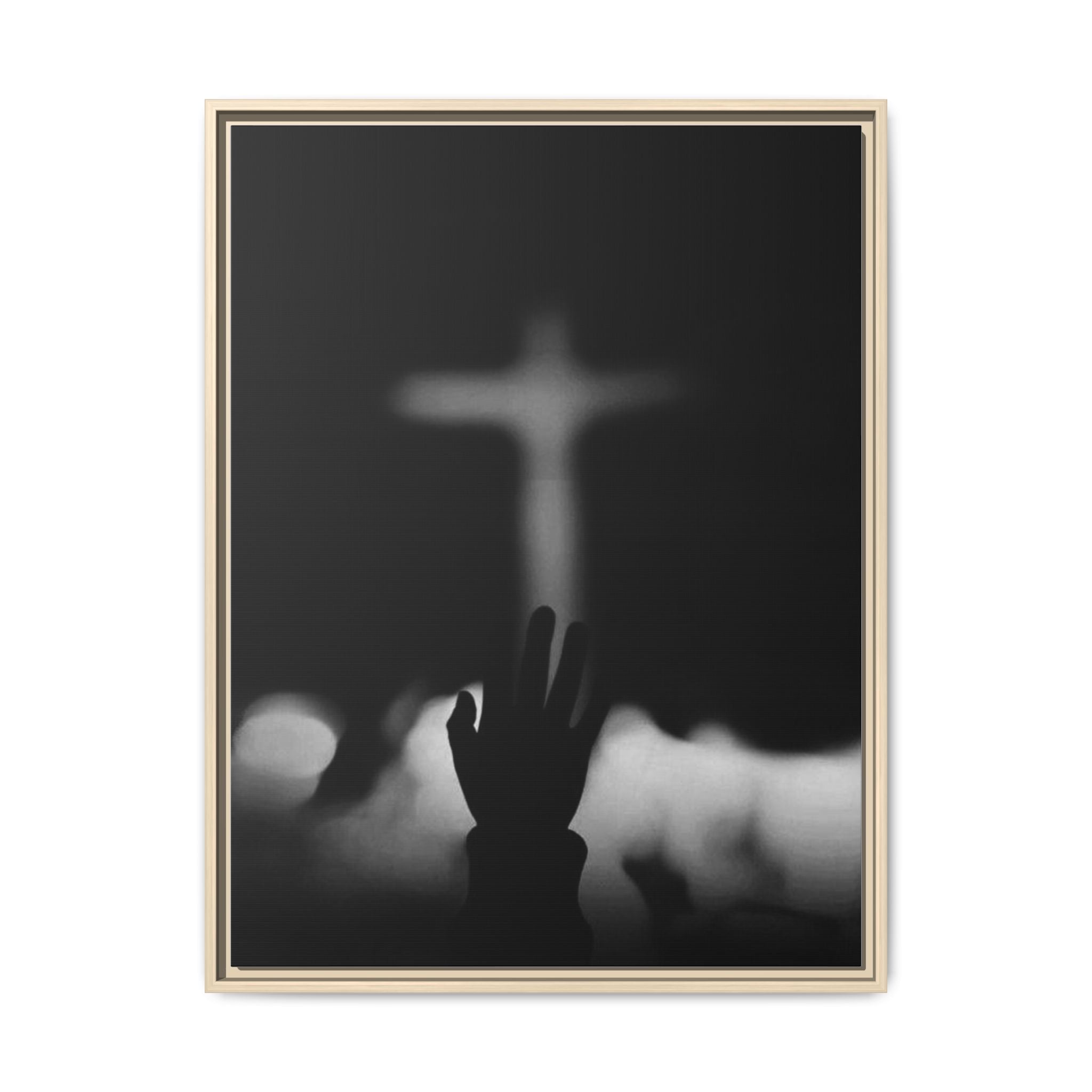 Framed Matte Canvas - Worship Silhouette Cross Wall Art
