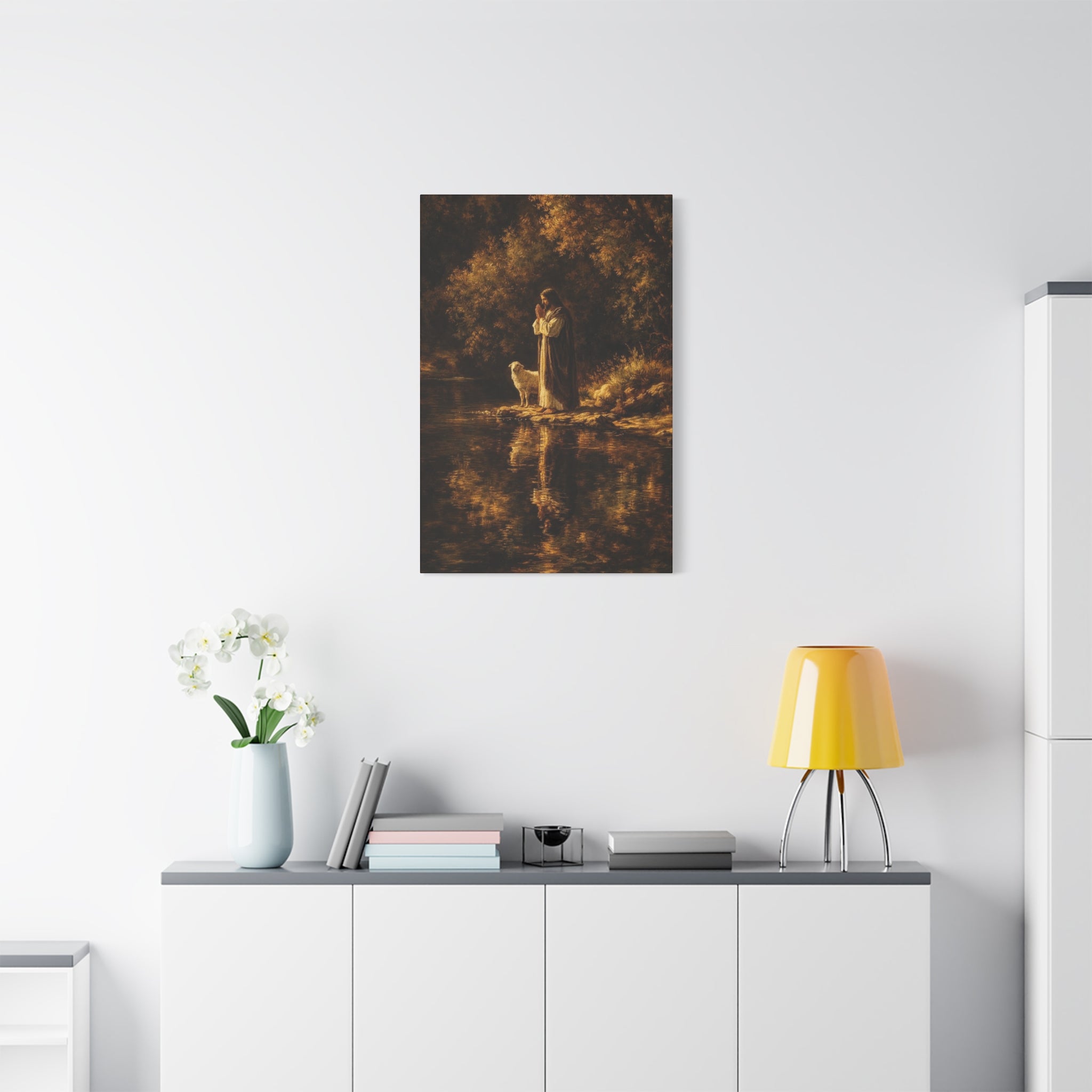 Jesus with Lamb Matte Canvas Wall Art – Peaceful Christian Religious Decor