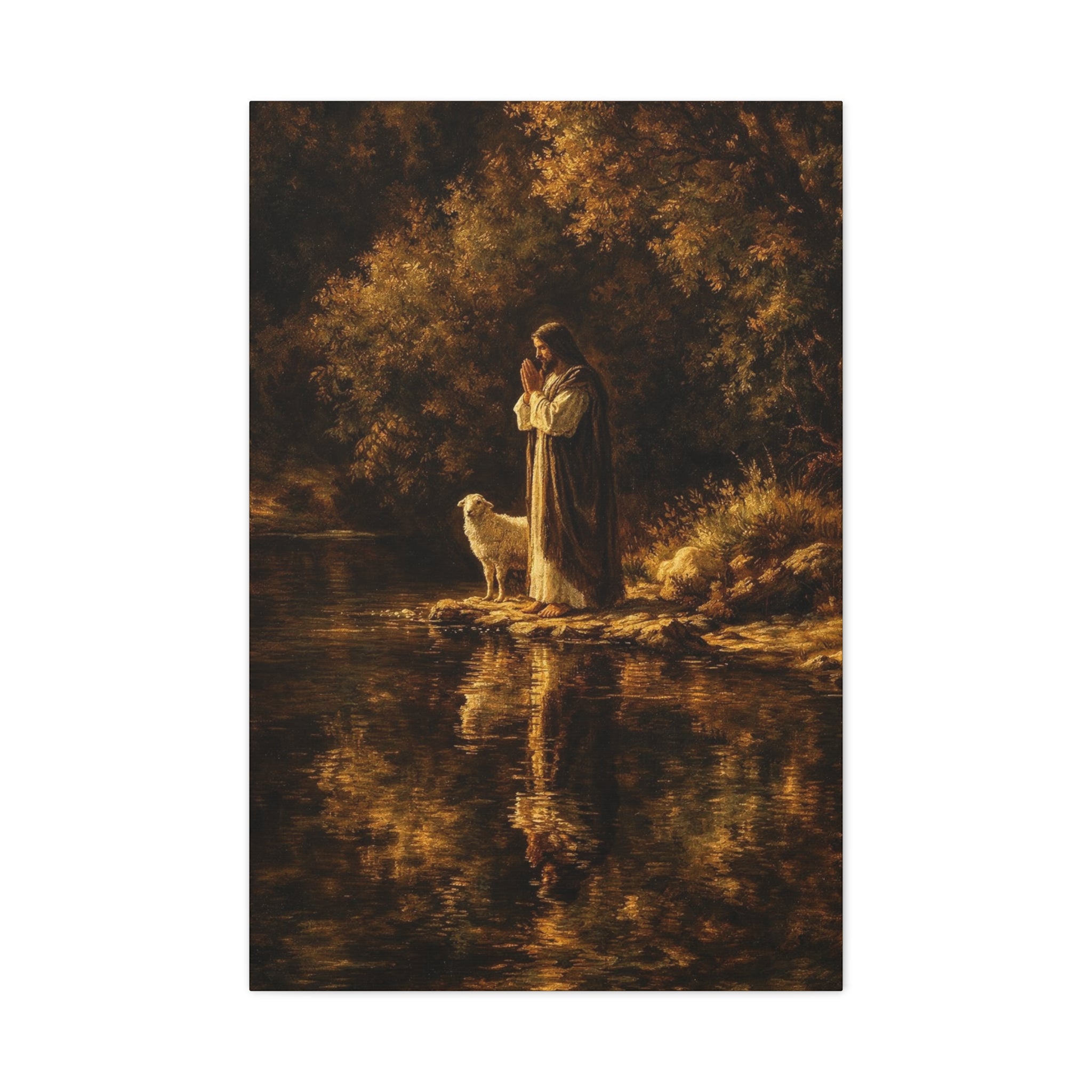 Jesus with Lamb Matte Canvas Wall Art – Peaceful Christian Religious Decor