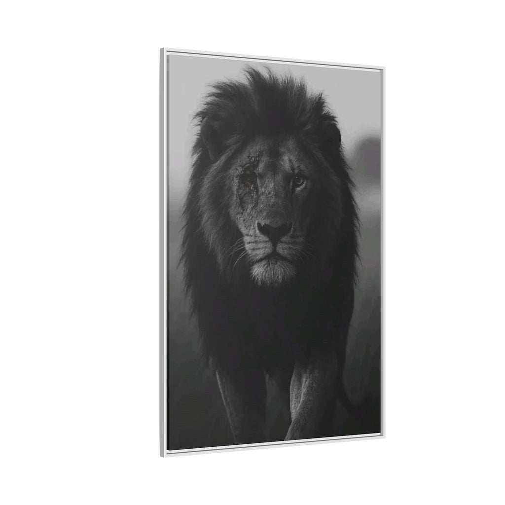 Framed Matte Canvas Lion Wall Art – Black & White Majestic Lion Print