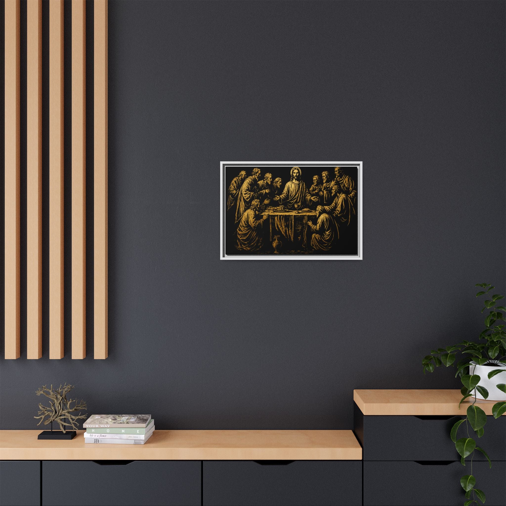 Framed Matte Canvas - The Last Supper Gold Illustration
