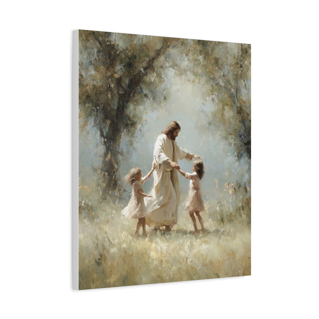 Jesus Dancing with Children Matte Canvas Wall Art — Religious Christian Home Decor