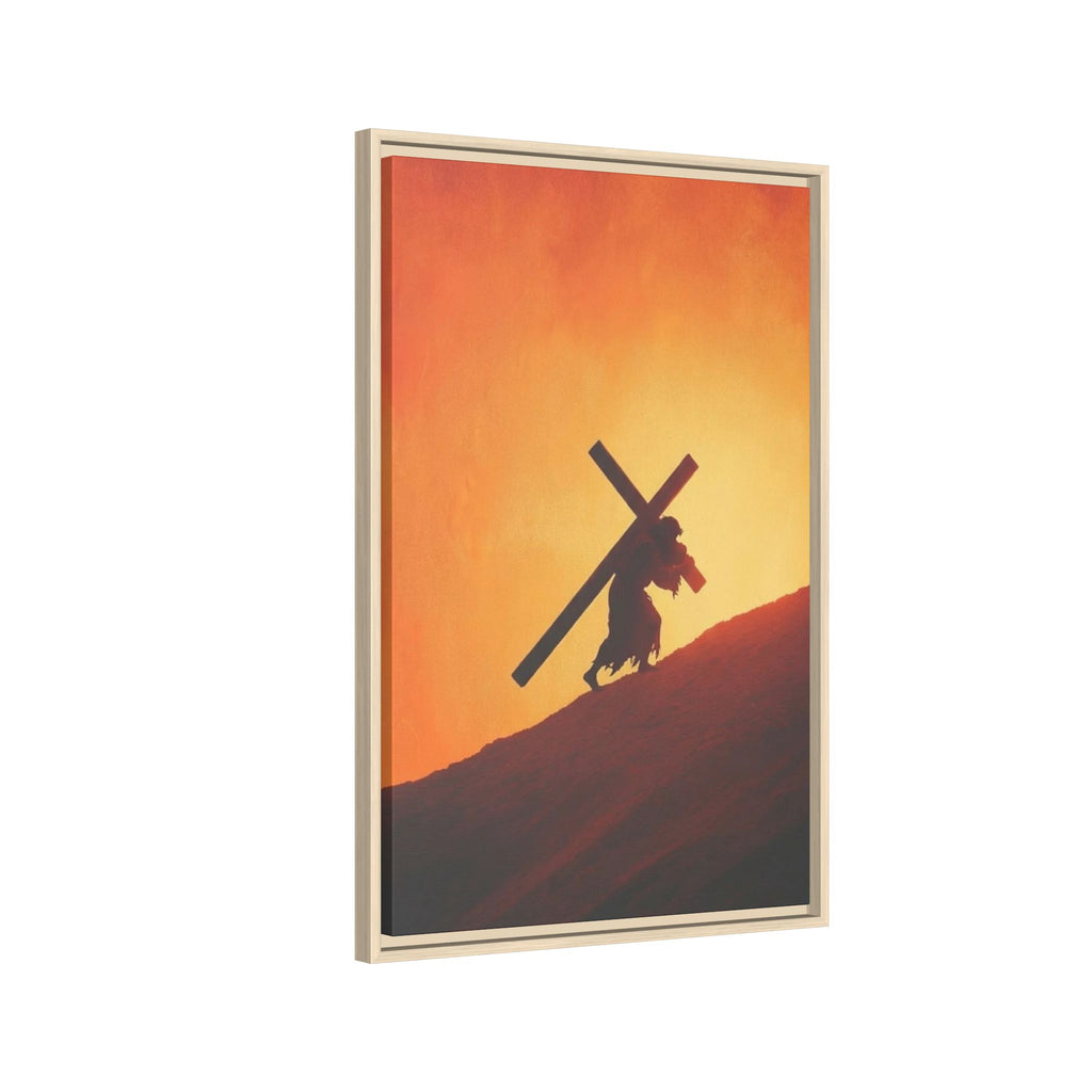 Jesus Christ Carrying Cross Framed Canvas — 'The World On His Shoulder' Sunset Art