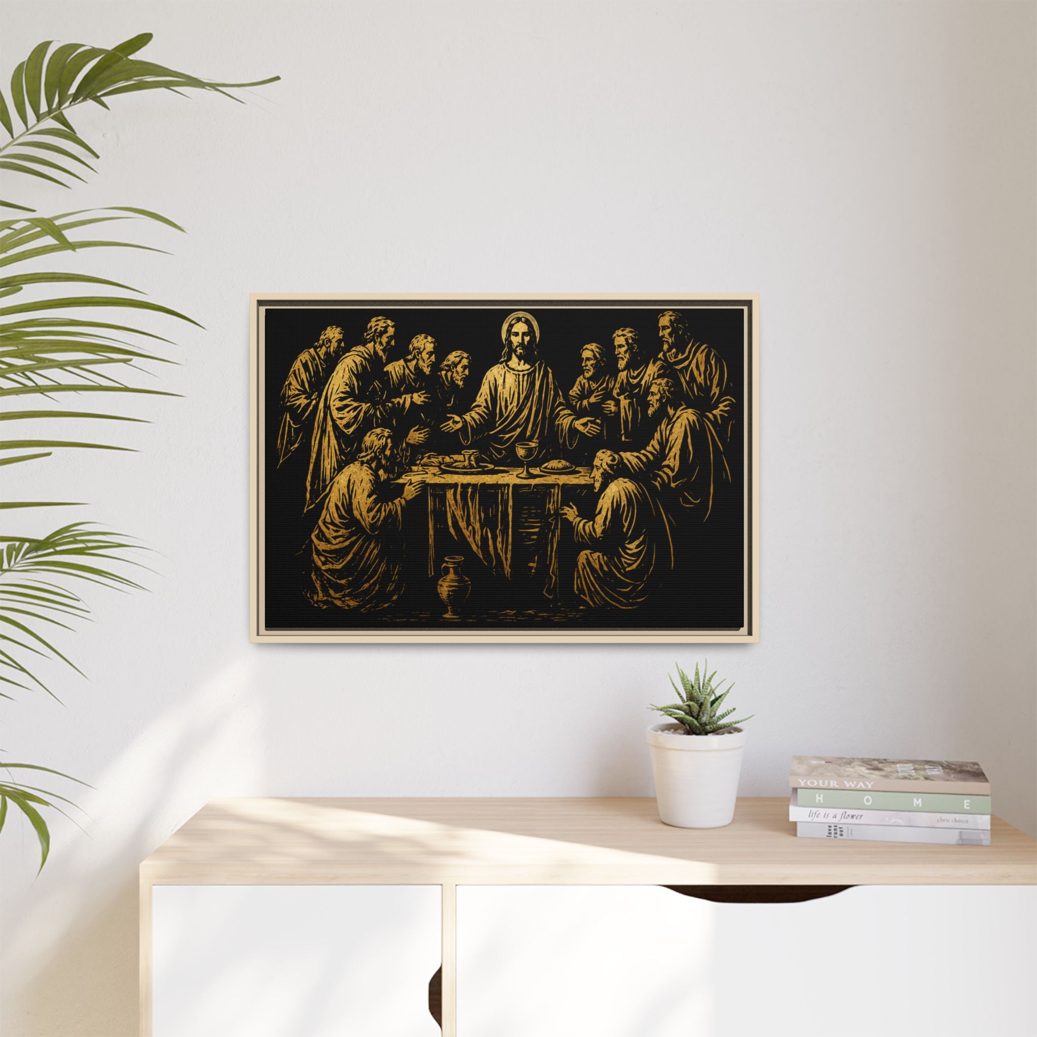 Framed Matte Canvas - The Last Supper Gold Illustration