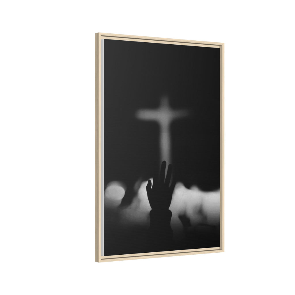 Framed Matte Canvas - Worship Silhouette Cross Wall Art