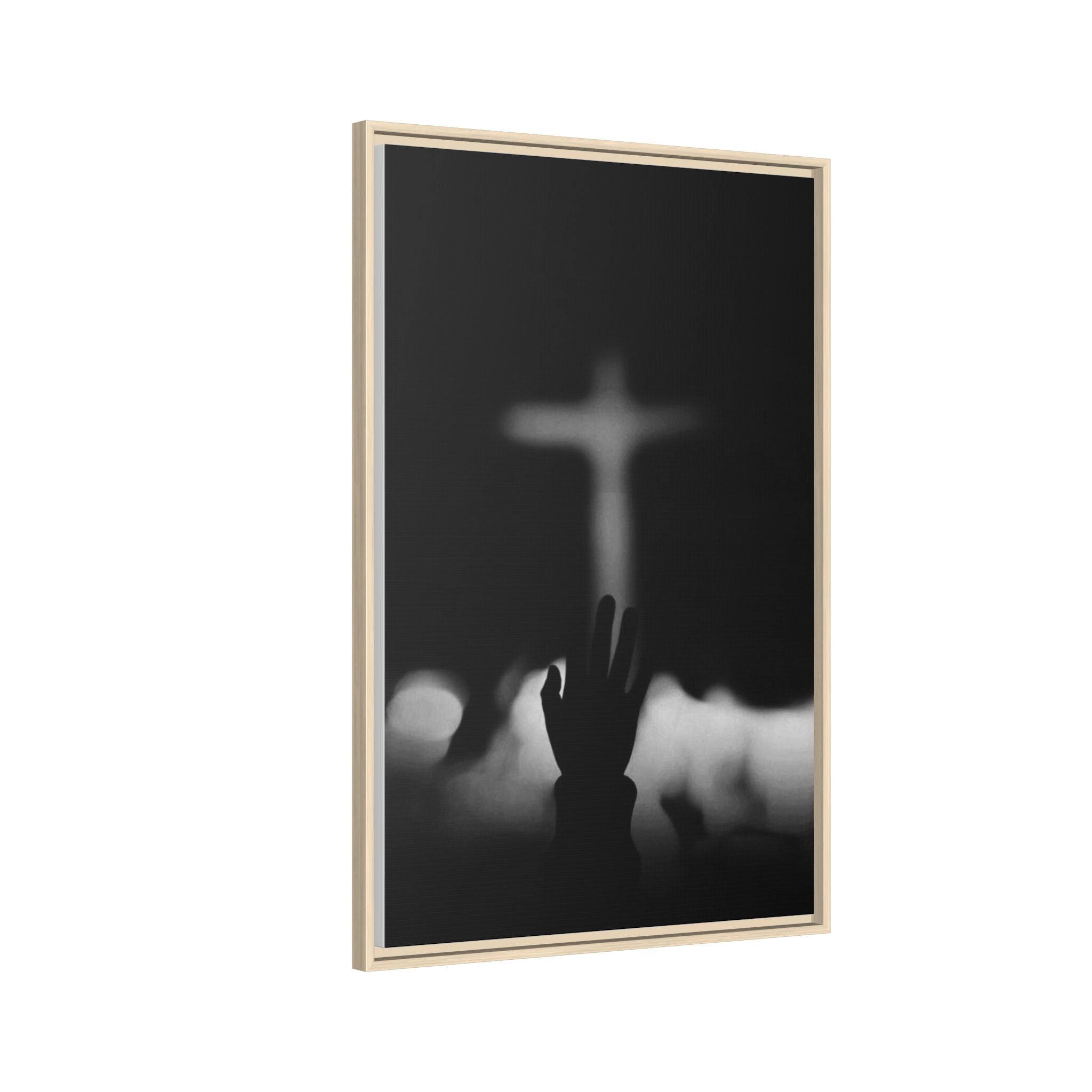 Framed Matte Canvas - Worship Silhouette Cross Wall Art
