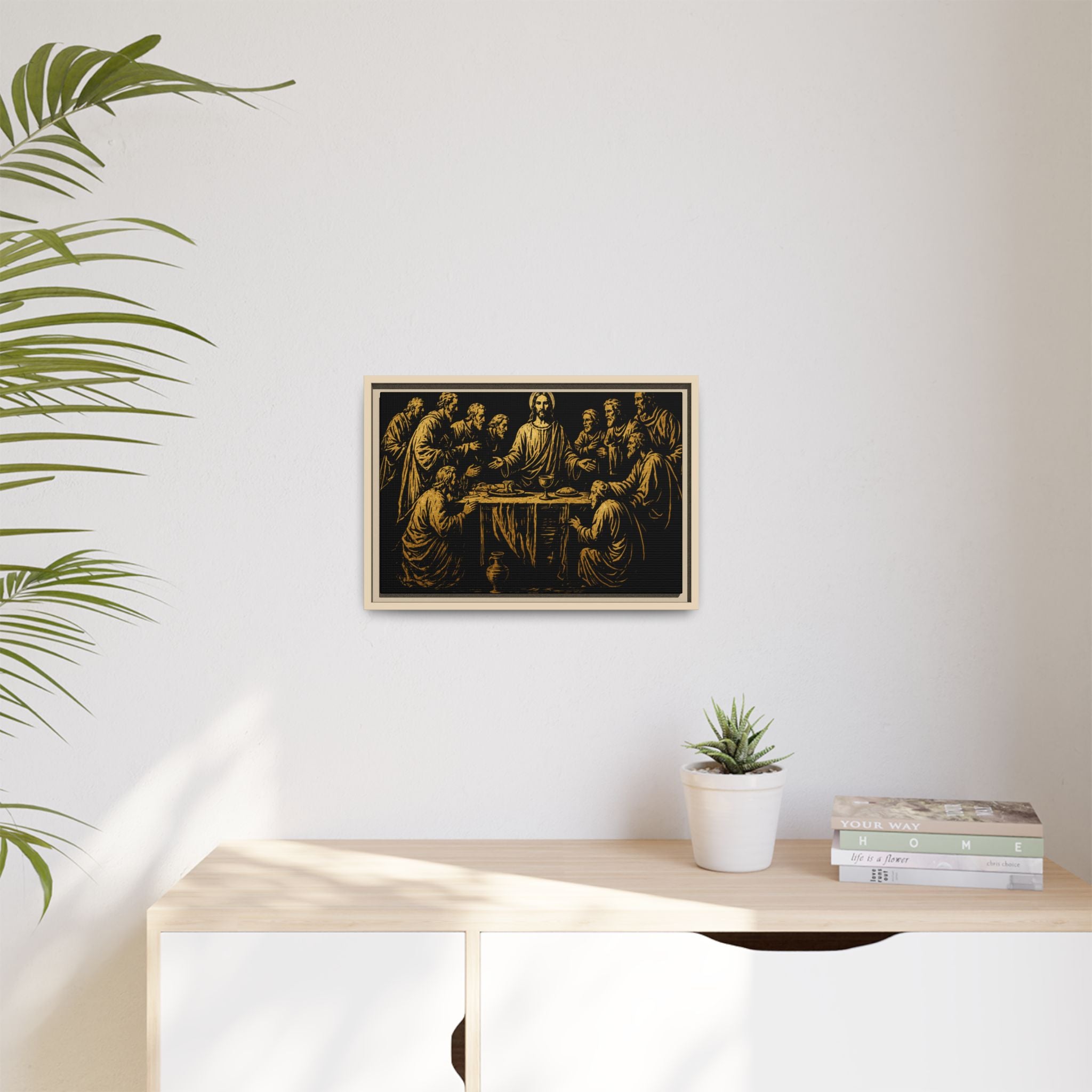 Framed Matte Canvas - The Last Supper Gold Illustration