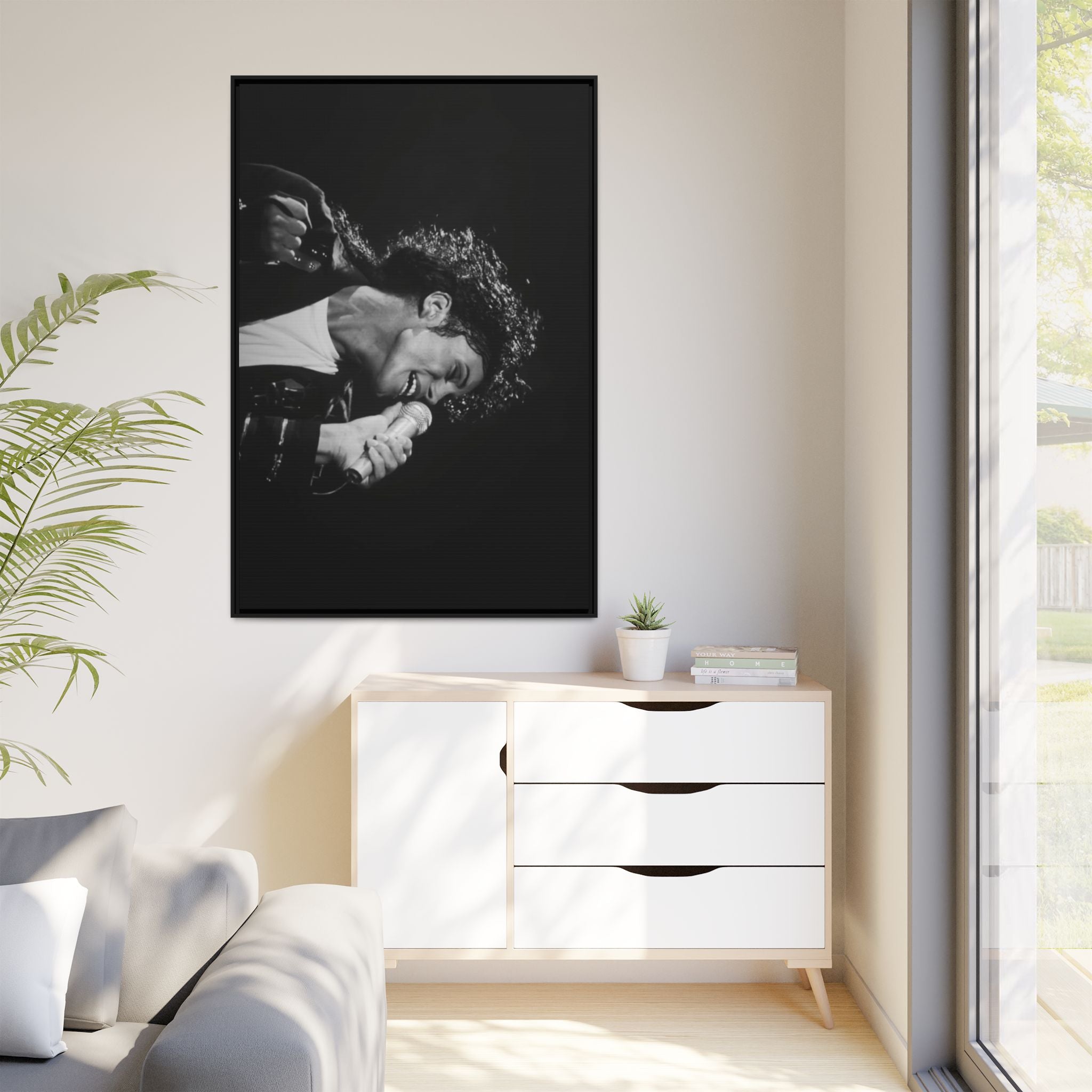 Black & White Rock Singer Matte Canvas Print (Framed)