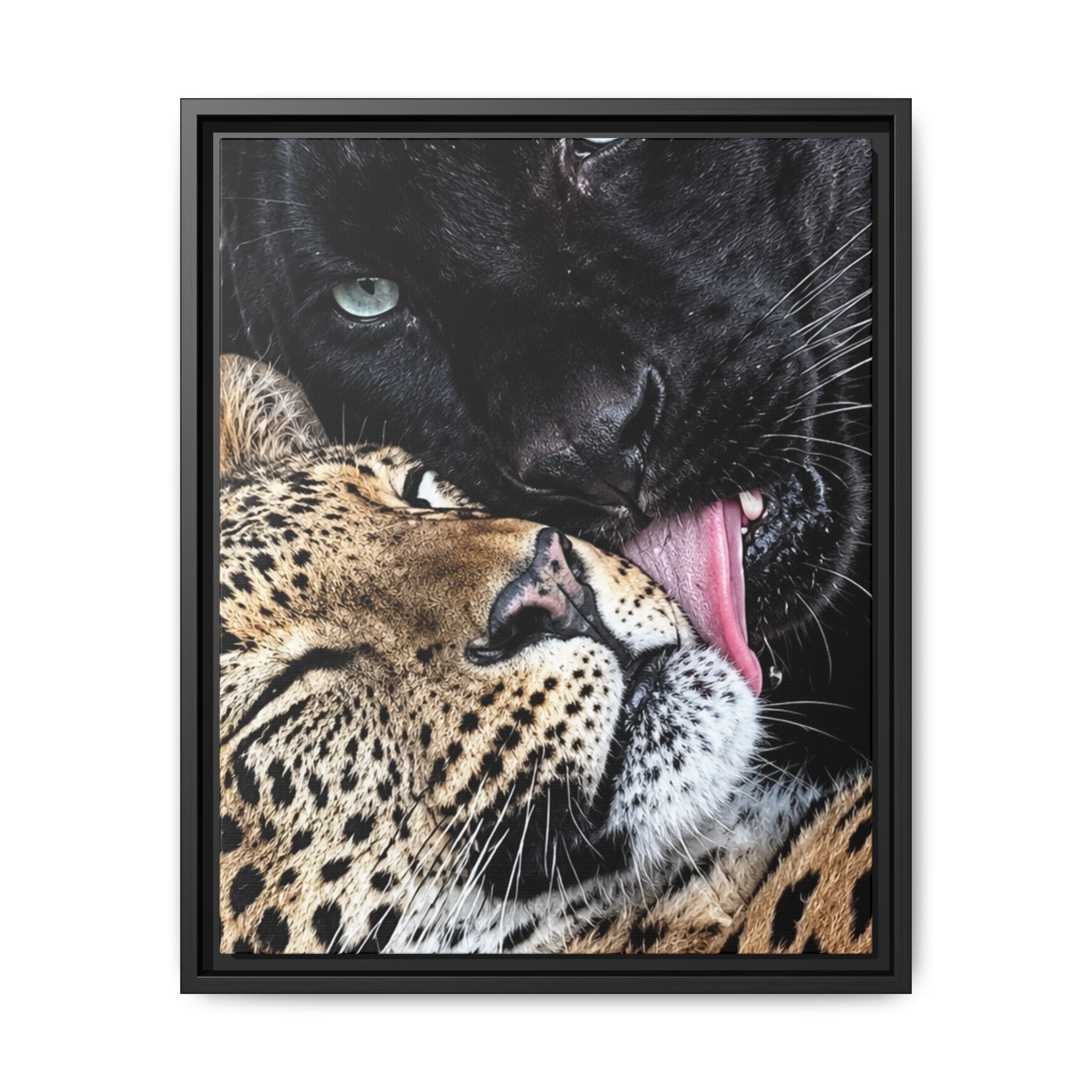 Big Cat Portrait Matte Canvas Framed — 'Perfect' Love-Themed Multi-Color Wall Art