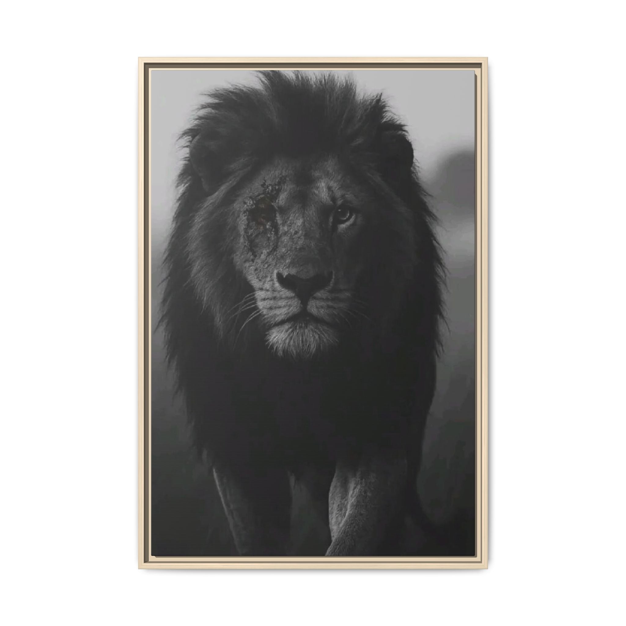 Framed Matte Canvas Lion Wall Art – Black & White Majestic Lion Print