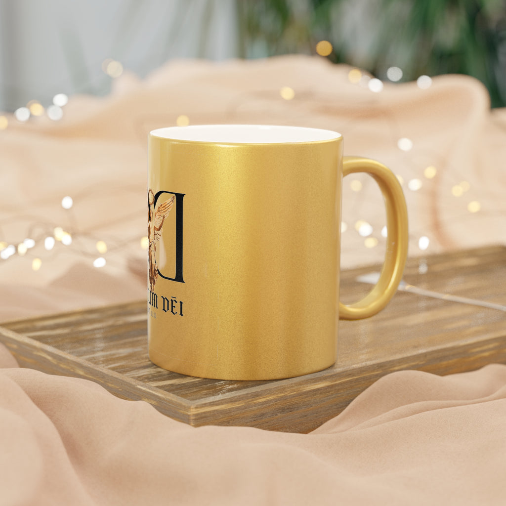 Metallic Ceramic Mug — Donum Dei Angel Design (Silver/Gold)