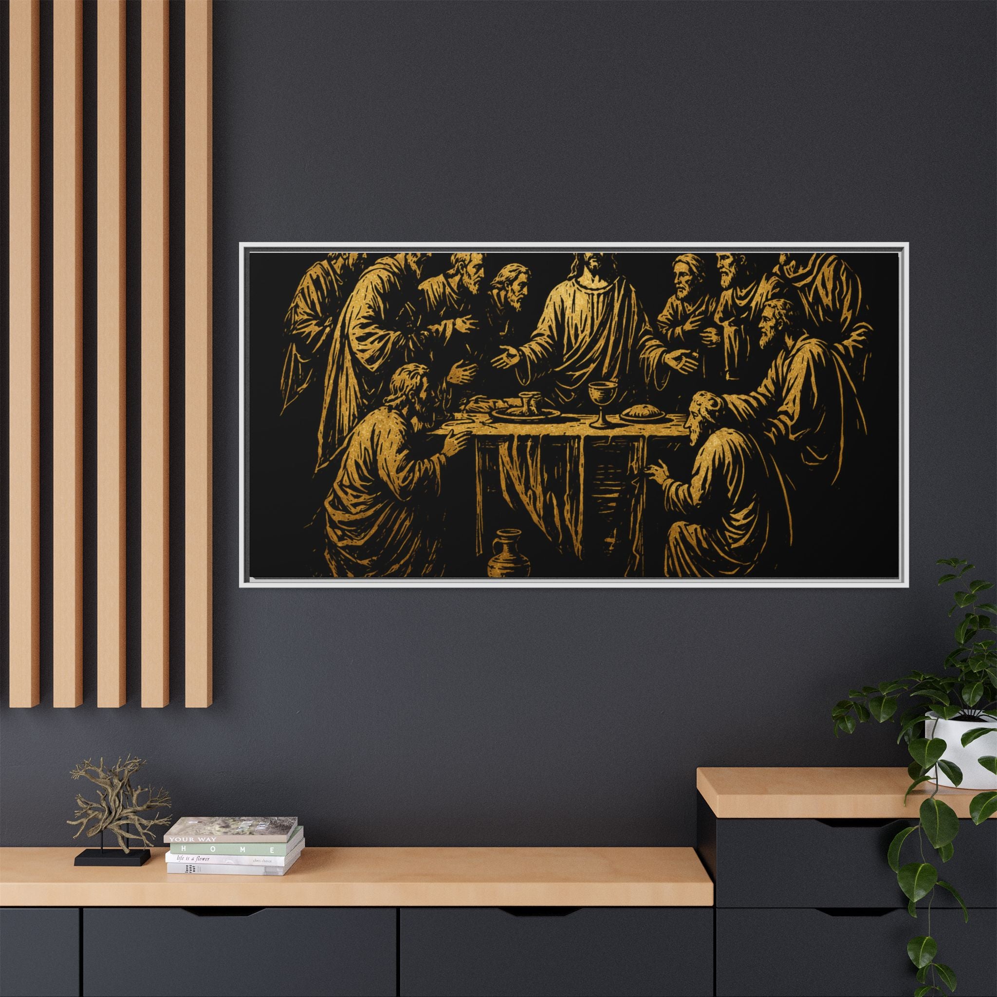 Framed Matte Canvas - The Last Supper Gold Illustration