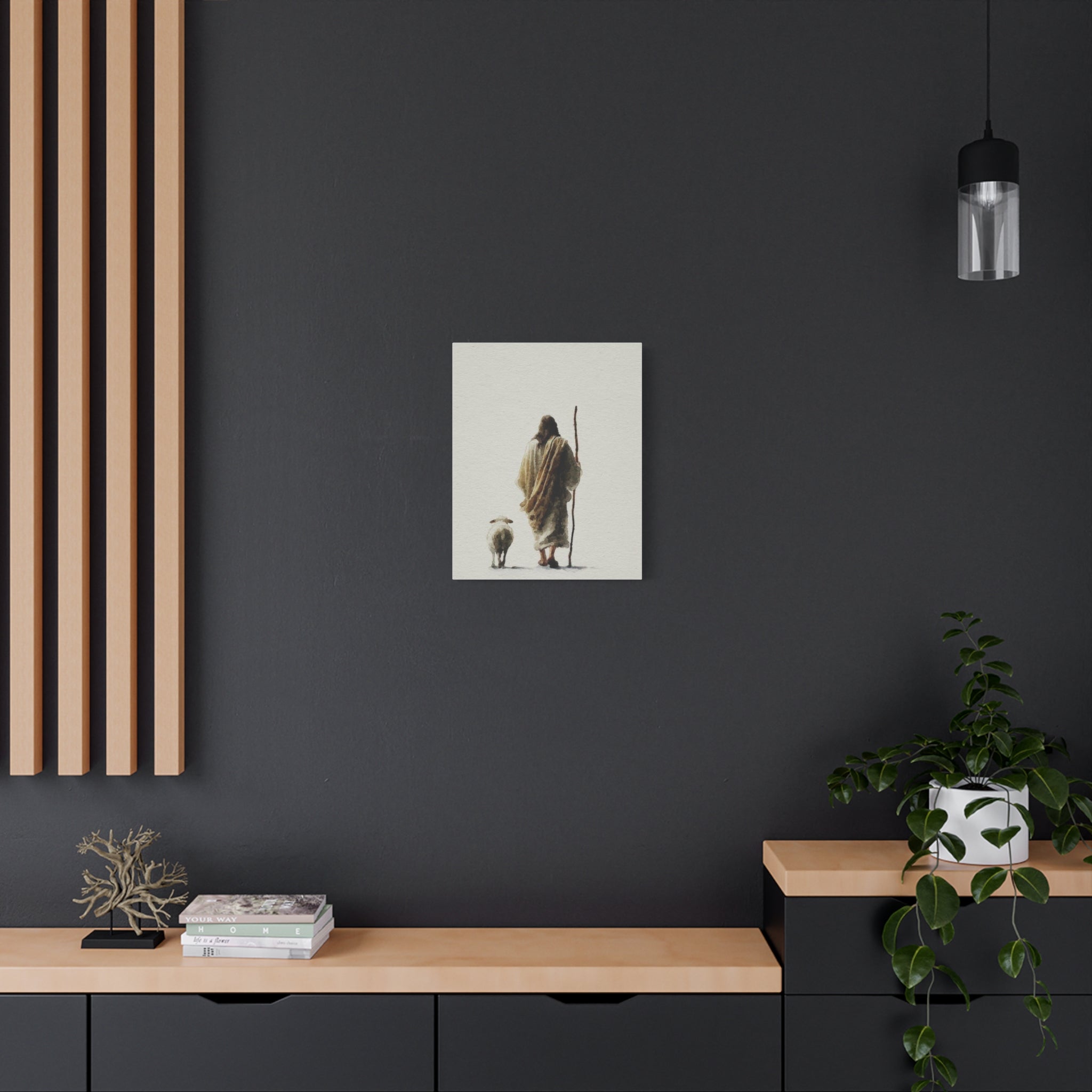 Christian Shepherd Canvas Print – Jesus With Lamb Matte Stretched Wall Art