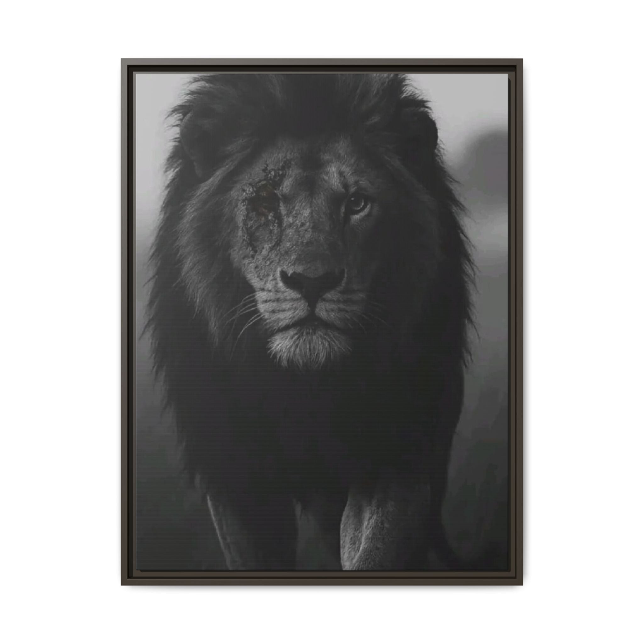 Framed Matte Canvas Lion Wall Art – Black & White Majestic Lion Print
