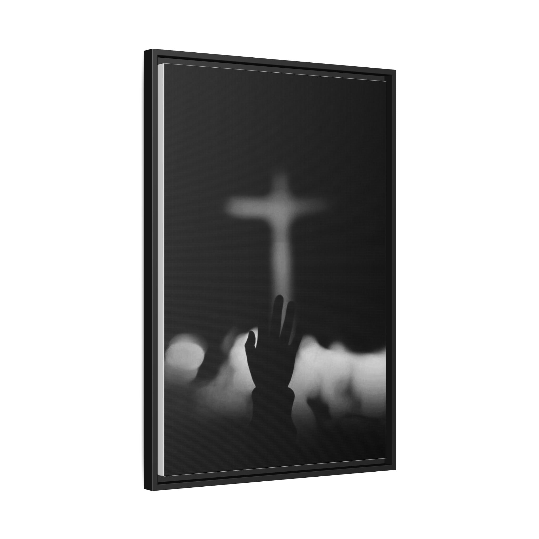 Framed Matte Canvas - Worship Silhouette Cross Wall Art