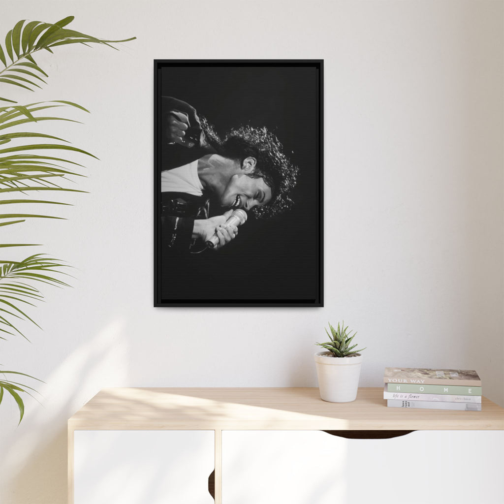 Black & White Rock Singer Matte Canvas Print (Framed)